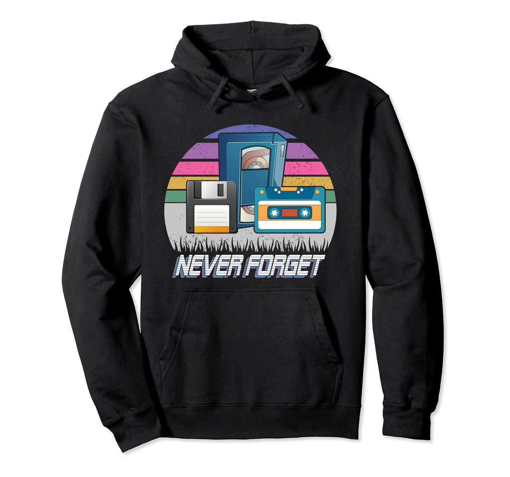 Never Forget Cassette Tape Floppy Disk Vhs Hoodie - Graphic Print Men Women - T-Shirt, Sweatshirt, Hoodie