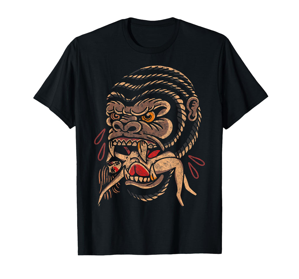 Gorilla American Traditional Old School T-Shirt - Unique Graphic Men Women - T-Shirt, Sweatshirt, Hoodie