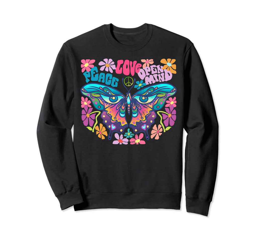 Groovy Rainbow Flower Butterfly Peace Sweatshirt - Trendy Graphic Unisex - T-Shirt, Sweatshirt, Hoodie