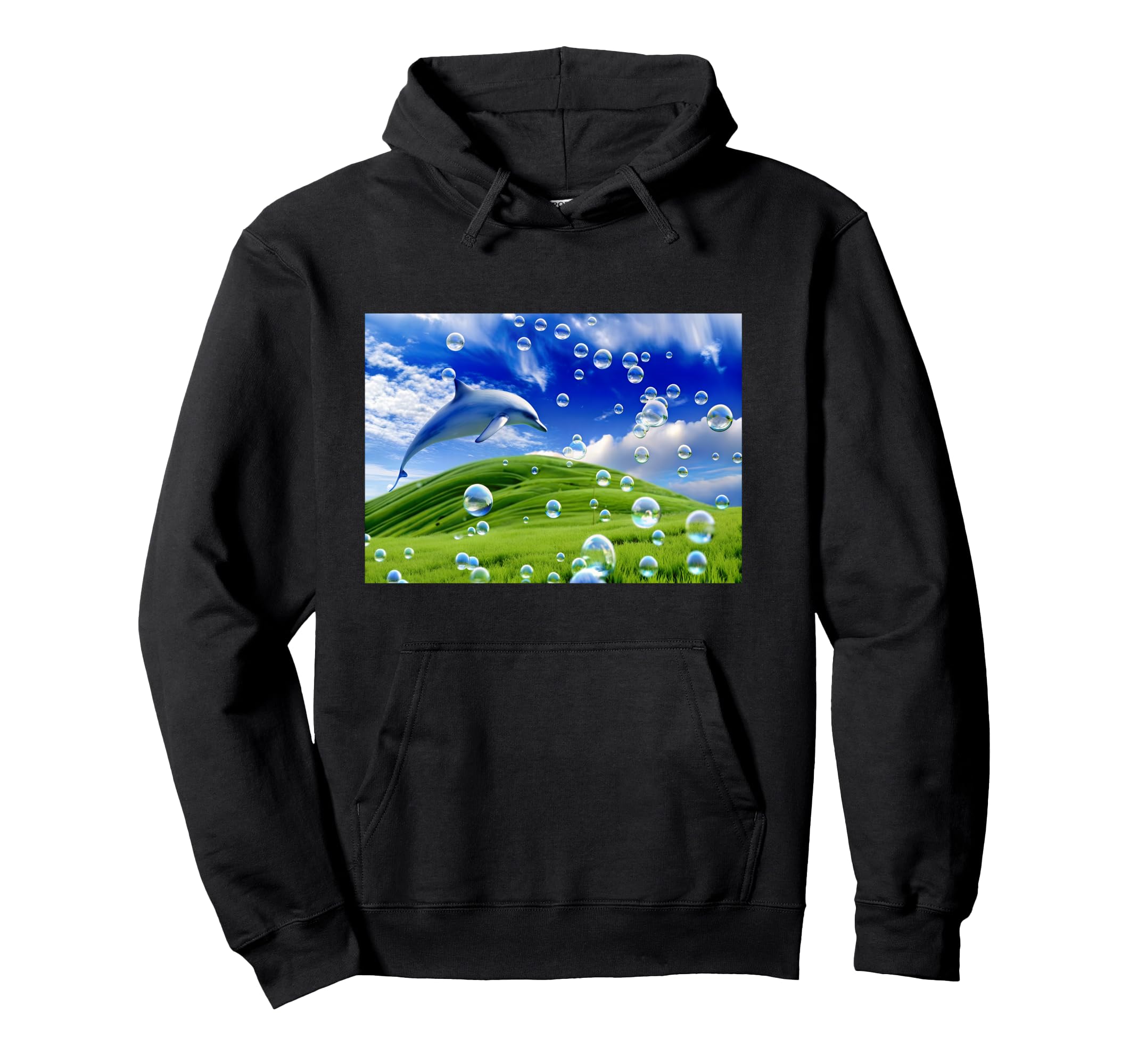 Frutiger Aero Dolphin Meadow Aesthetic Hoodie - Aesthetic Graphic Unisex - T-Shirt, Sweatshirt, Hoodie