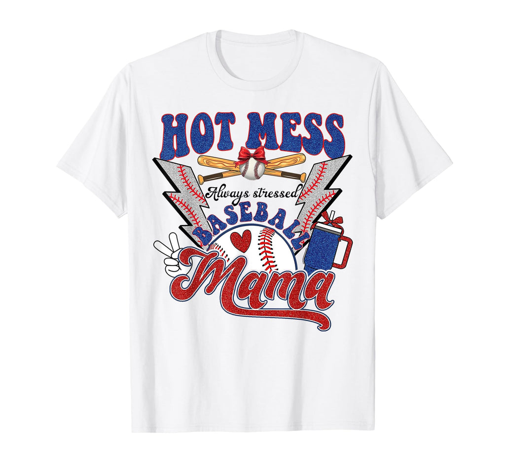 Hot Mess Always Stressed Baseball T-Shirt - Minimalist Print for Adults - T-Shirt, Sweatshirt, Hoodie