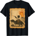 Black Cat samuari riding Dinosaur Volcanic print - Adult & Kids T-Shirts, Sweatshirts & Hoodies apparel design preview 1