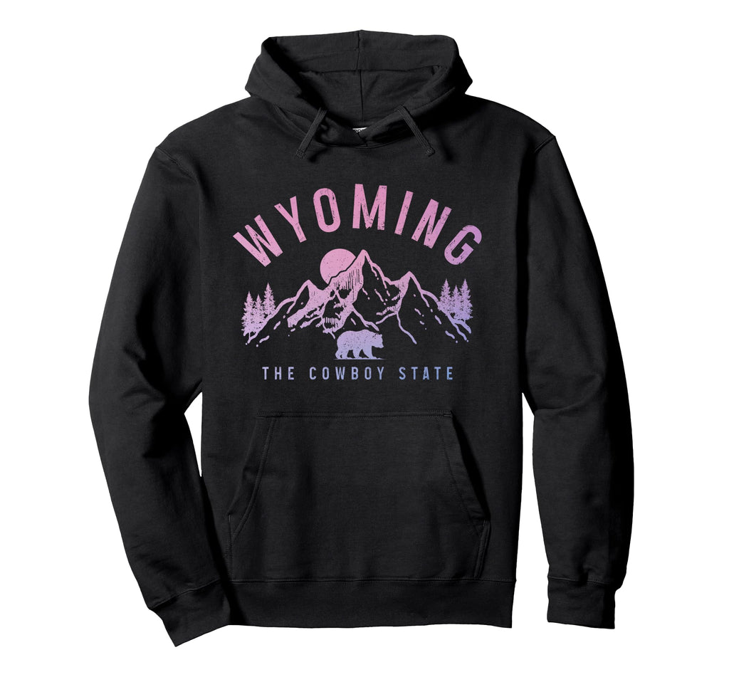 Wyoming Cowboy State Mountains Bear Hoodie - Graphic Print for Adults - T-Shirt, Sweatshirt, Hoodie