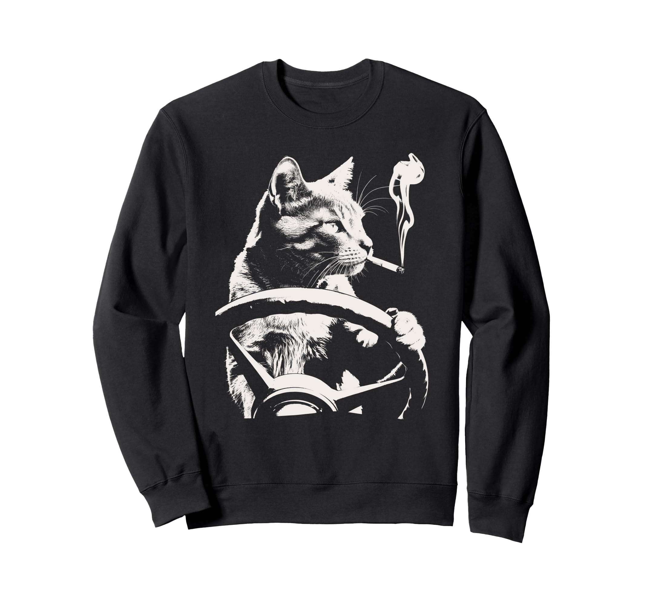 Cat Smoking Driving Grunge Kitty Edgy Sweatshirt - Trendy Graphic Unisex - T-Shirt, Sweatshirt, Hoodie