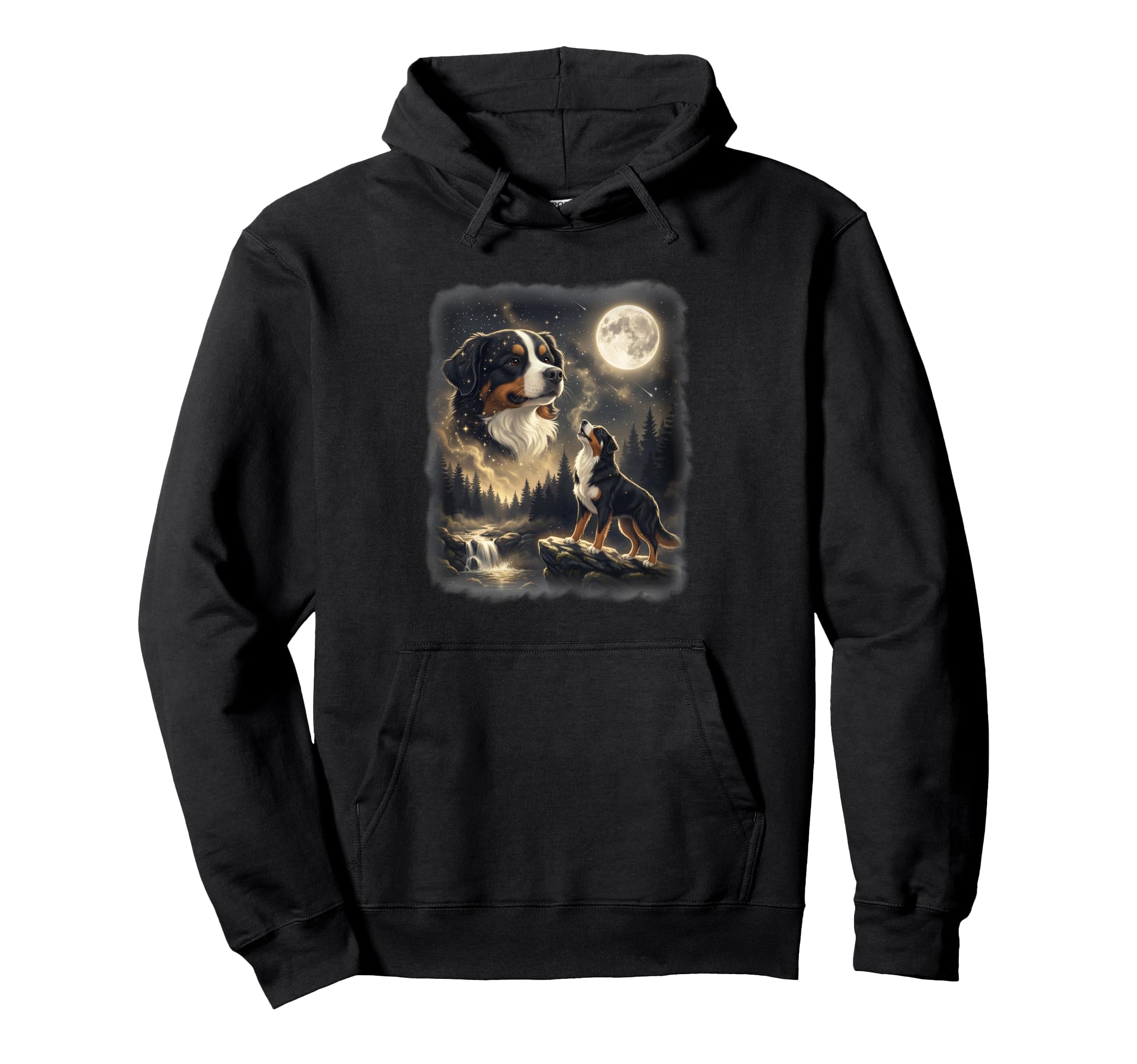 Bernese Mountain Dog Howling To Moon 90S Hoodie - Fun Novelty Design Unisex - T-Shirt, Sweatshirt, Hoodie
