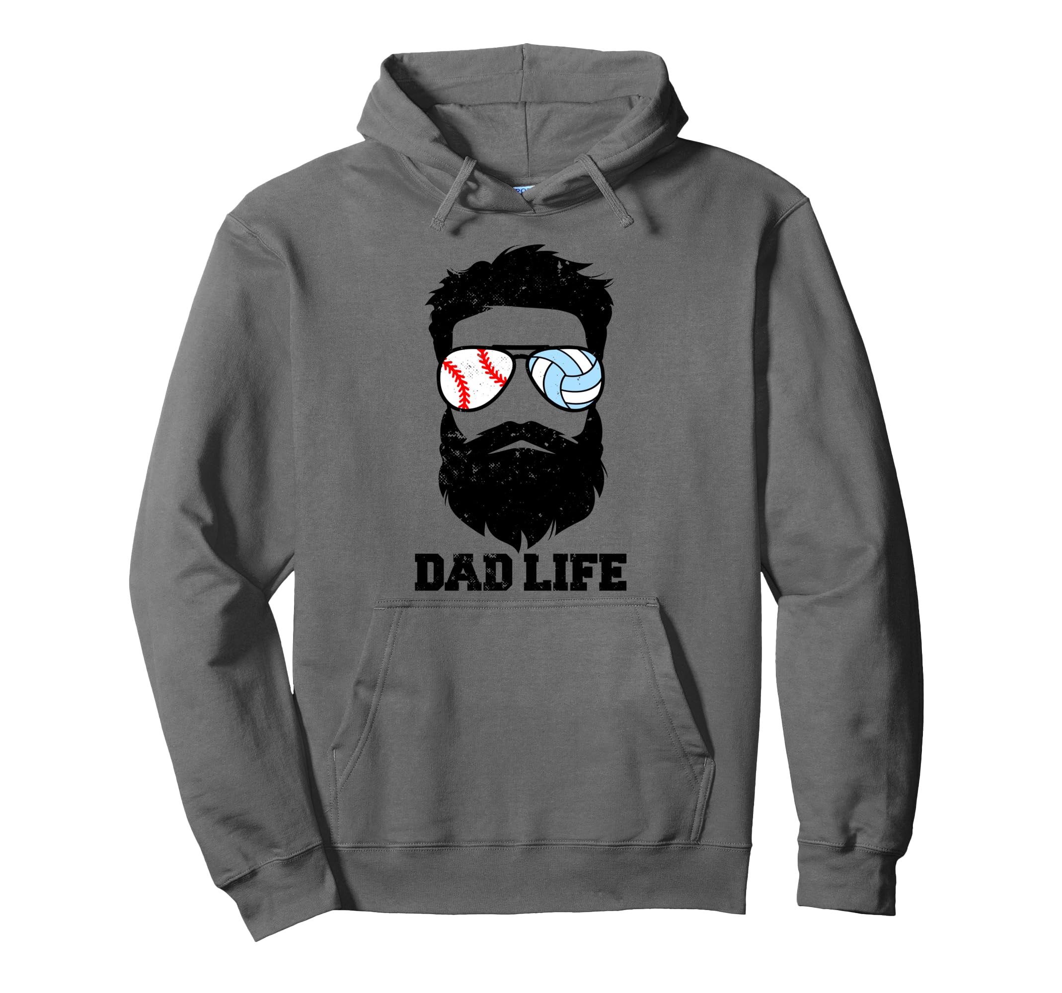 Baseball Volleyball Dad Messy Hair Beard Hoodie - Novelty Apparel Unisex - T-Shirt, Sweatshirt, Hoodie