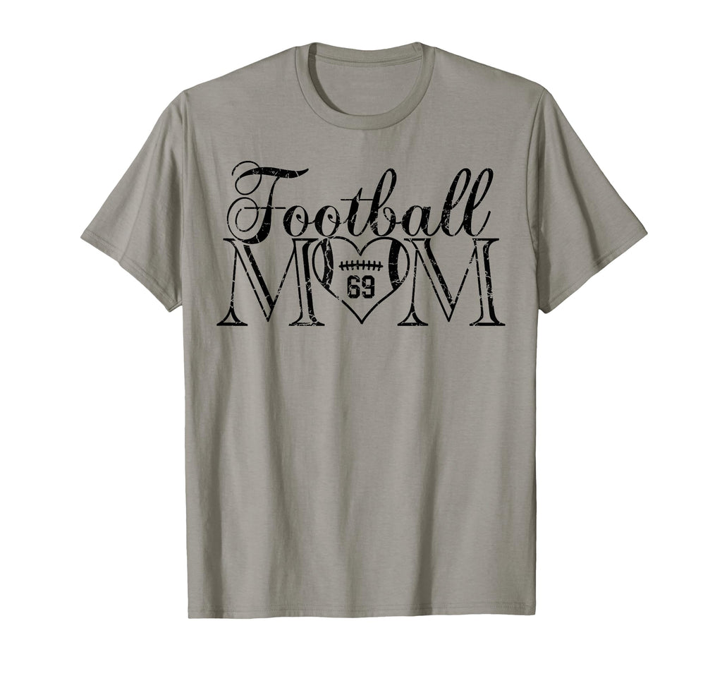 Football Mom Black Number 69 Jersey Heart T-Shirt - Trendy Graphic Unisex - T-Shirt, Sweatshirt, Hoodie