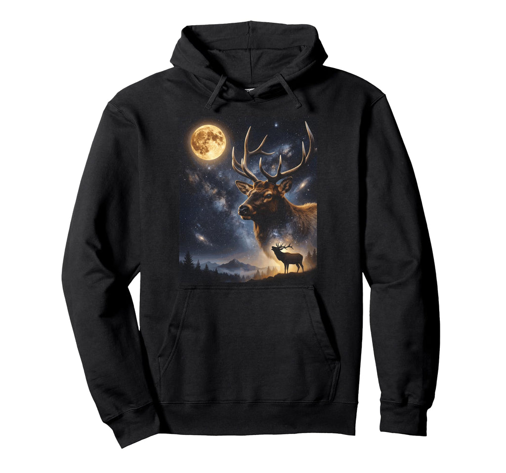 Howling Elk Full Moon Starry Night Hoodie - Aesthetic Graphic for Adults - T-Shirt, Sweatshirt, Hoodie