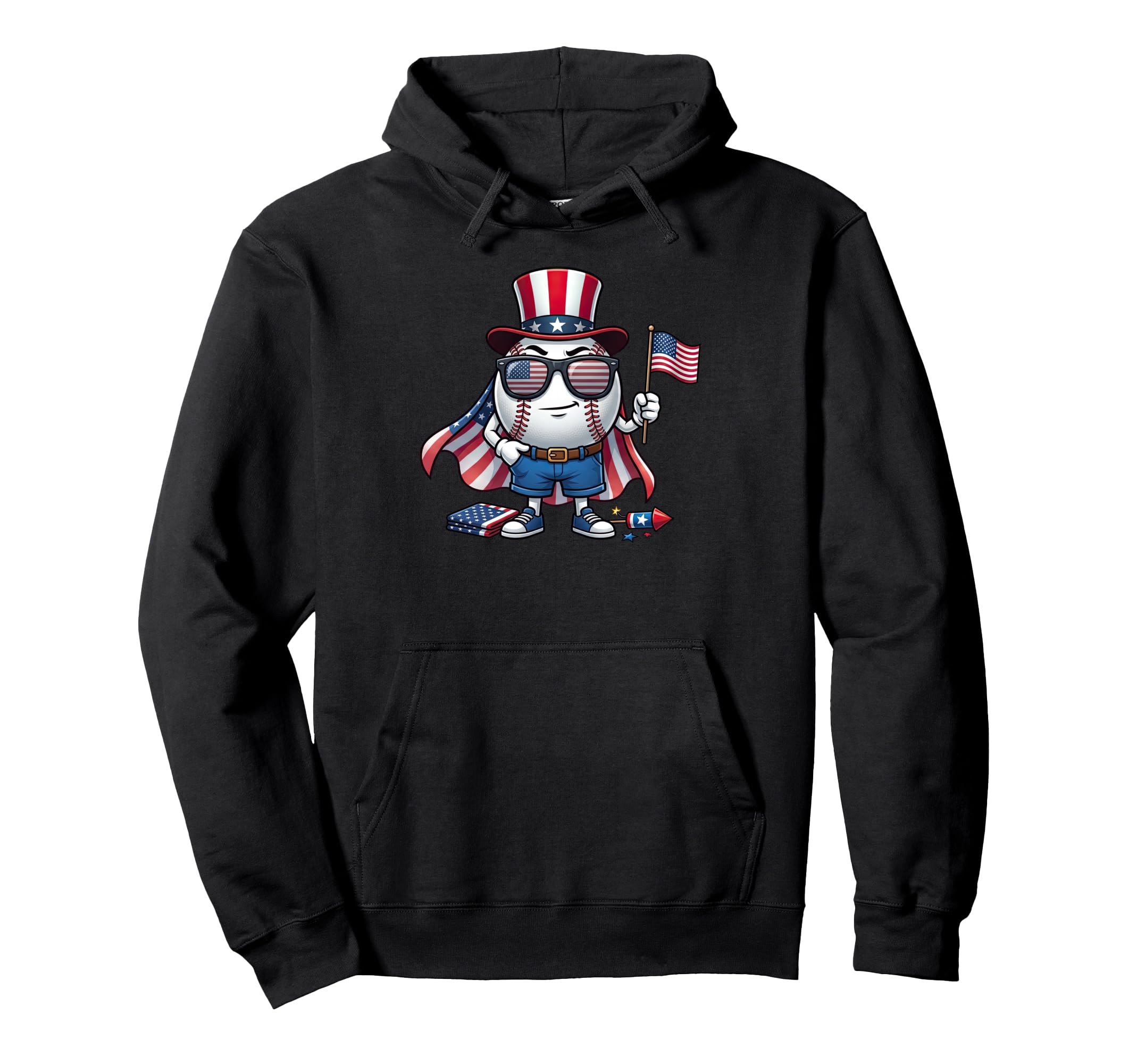 Funny Baseball American Usa Flag Hoodie - Novelty Apparel Men Women - T-Shirt, Sweatshirt, Hoodie