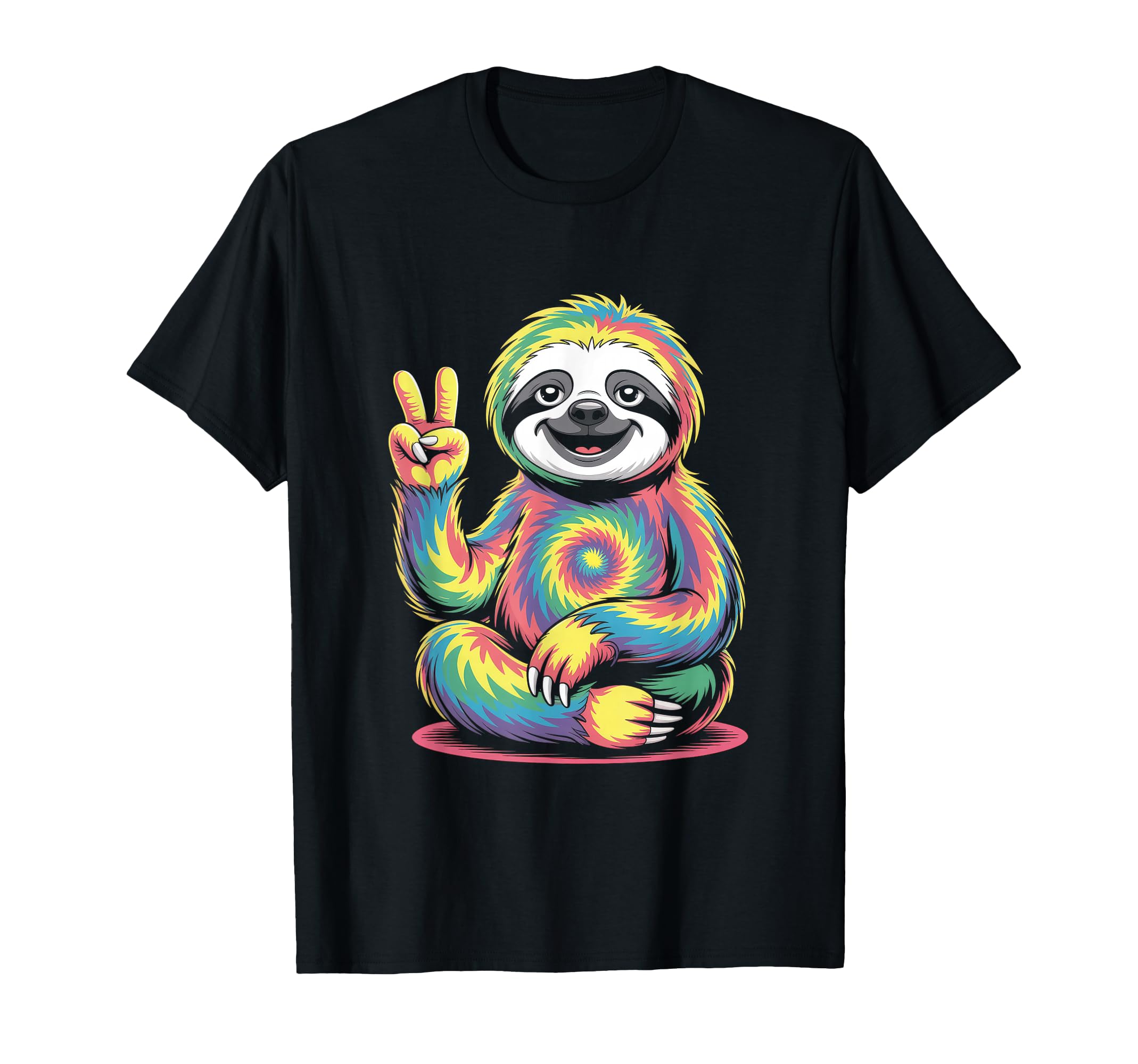 Tie Dye Sloth Peace Sign Meditation T-Shirt - Aesthetic Graphic Unisex - T-Shirt, Sweatshirt, Hoodie