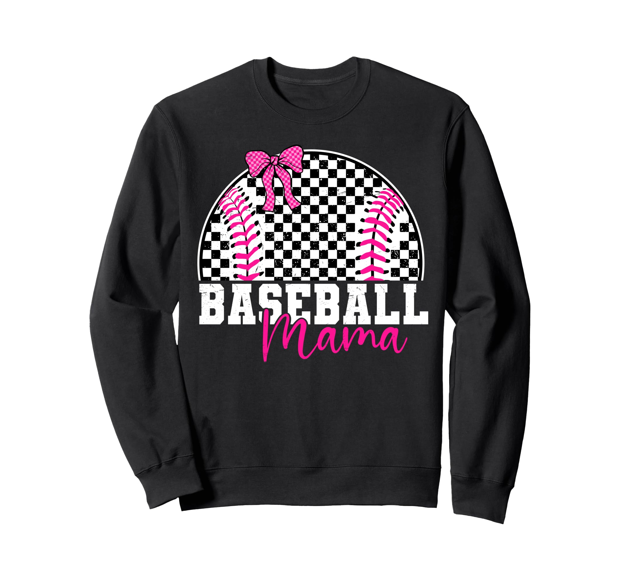 Checkered Baseball Mama Bow Varsity Sweatshirt - Unique Graphic Men Women - T-Shirt, Sweatshirt, Hoodie
