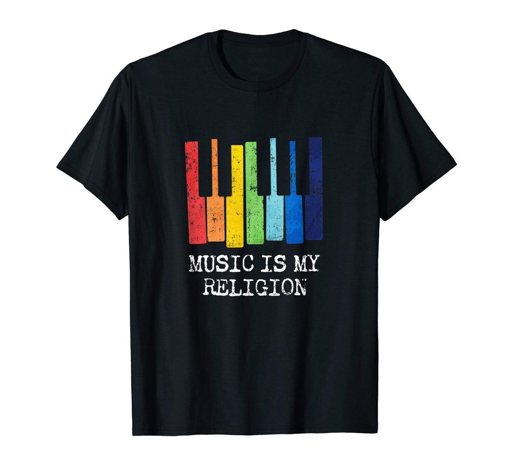 Music Is My Religion Rainbow Piano T-Shirt - Unique Graphic for Adults - T-Shirt, Sweatshirt, Hoodie
