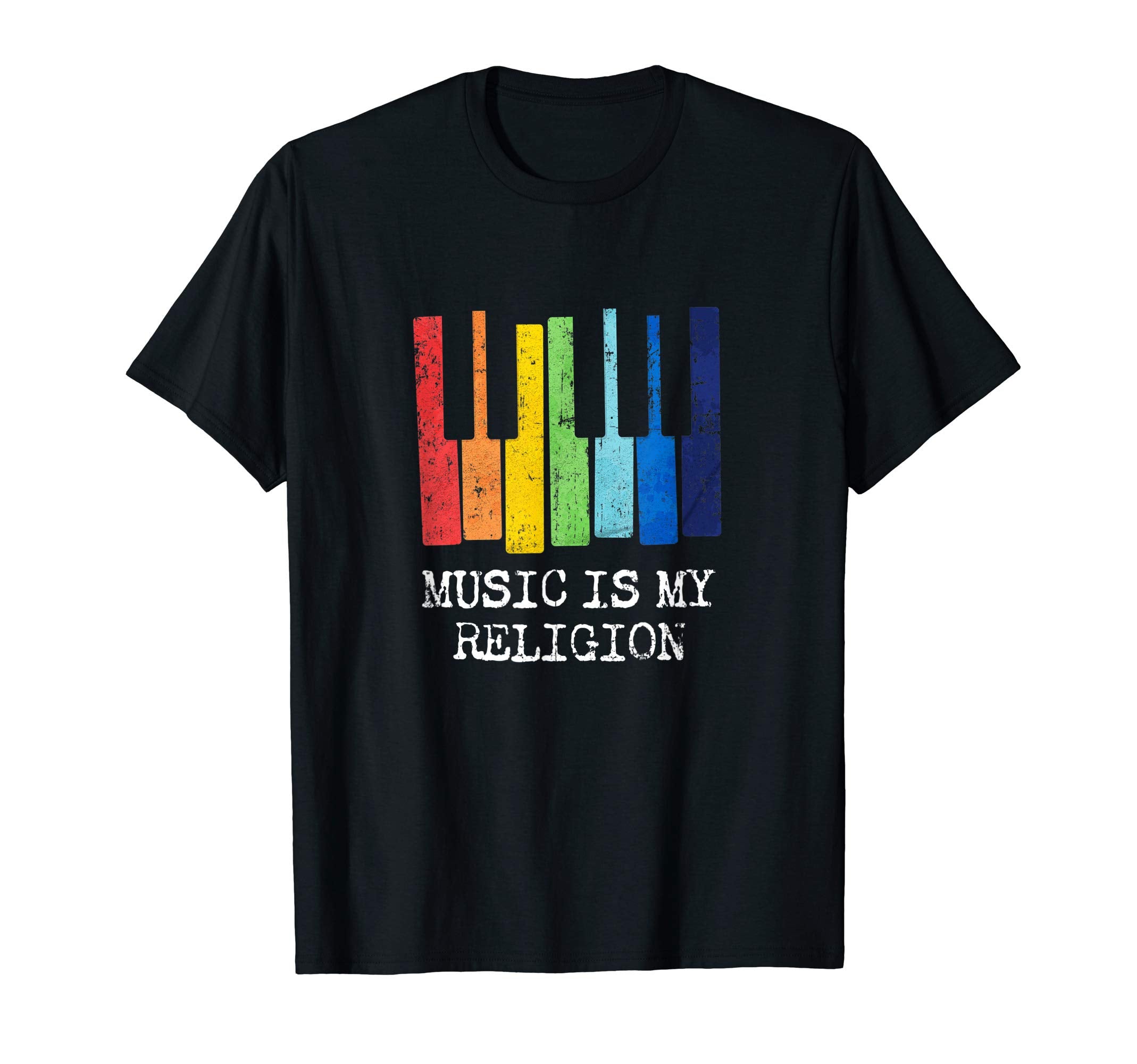 Music Is My Religion Rainbow Piano T-Shirt - Unique Graphic for Adults - T-Shirt, Sweatshirt, Hoodie