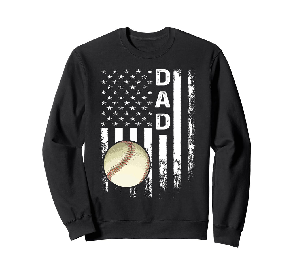 Baseball Dad America Flag Sweatshirt - Unique Graphic Unisex - T-Shirt, Sweatshirt, Hoodie