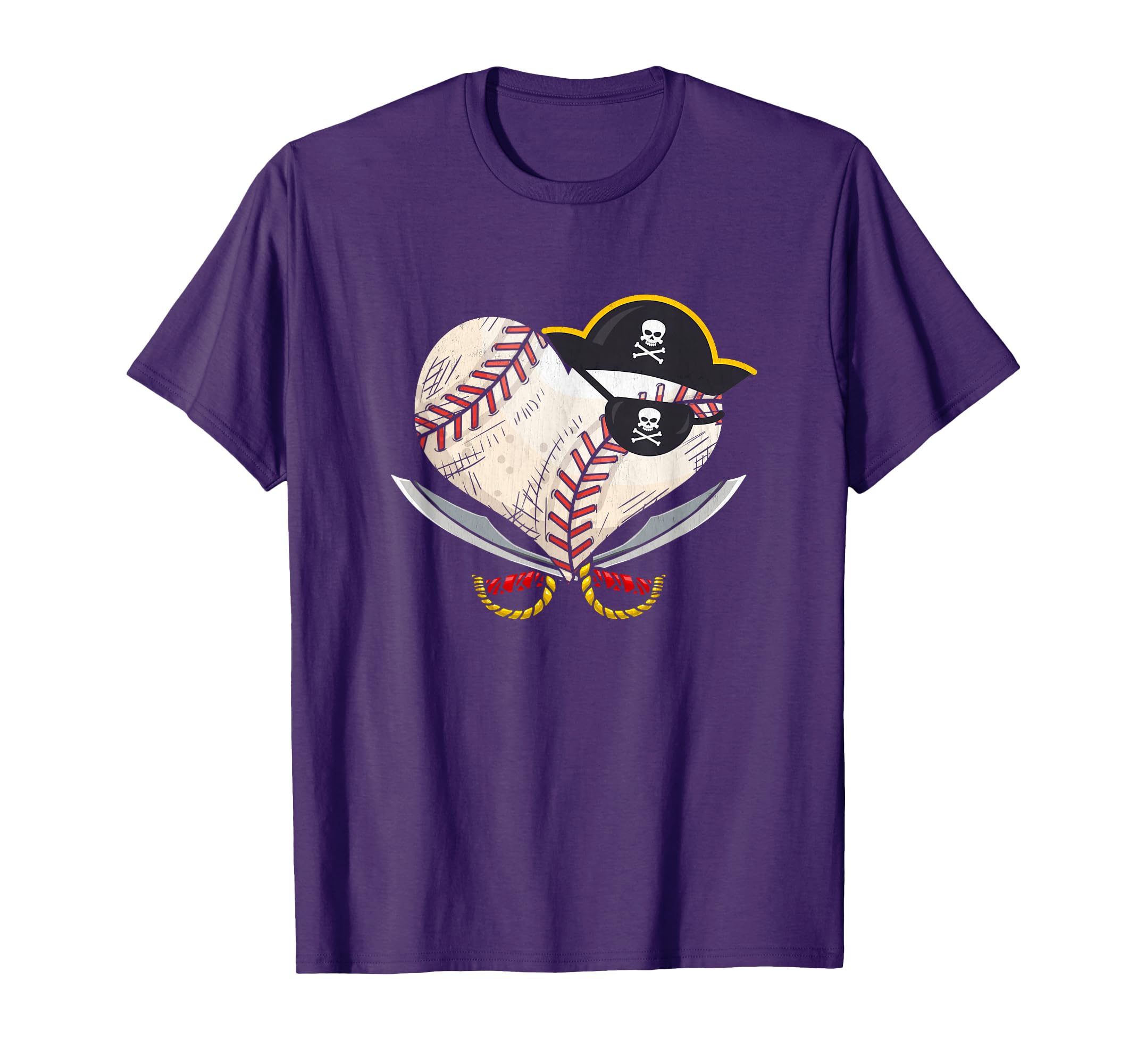 Pirate Baseball Heart Ball Skull T-Shirt - Casual Everyday Wear for Adults - T-Shirt, Sweatshirt, Hoodie