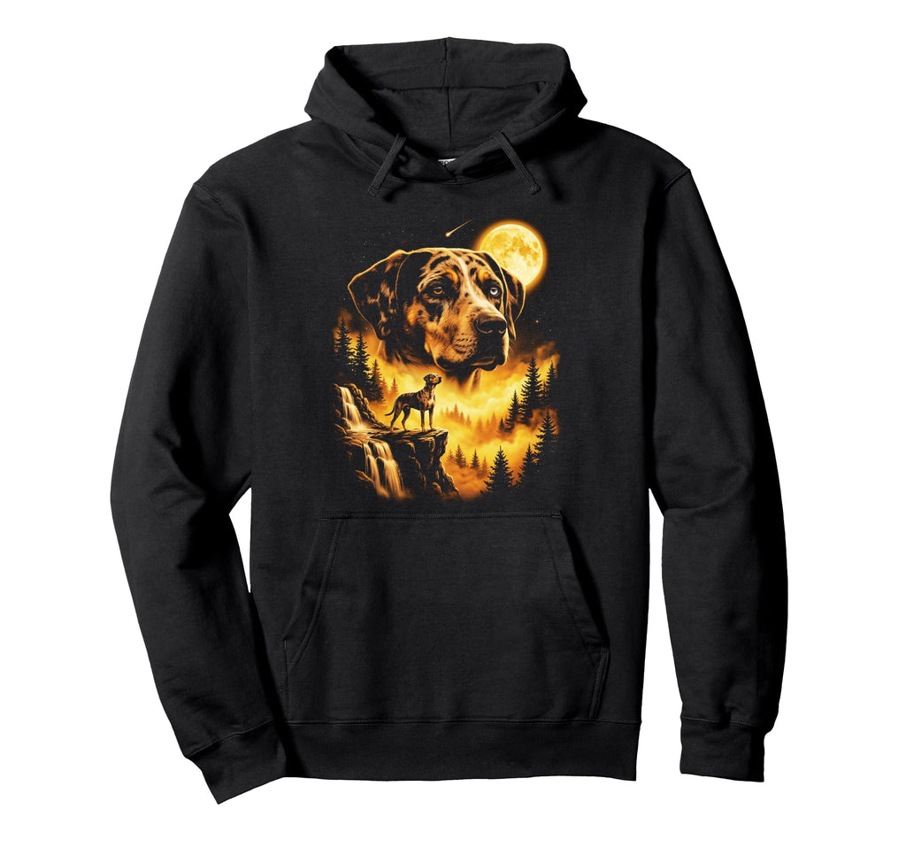 Funny Catahoula Leopard Dog Howling Moon Hoodie - Novelty Apparel Unisex - T-Shirt, Sweatshirt, Hoodie