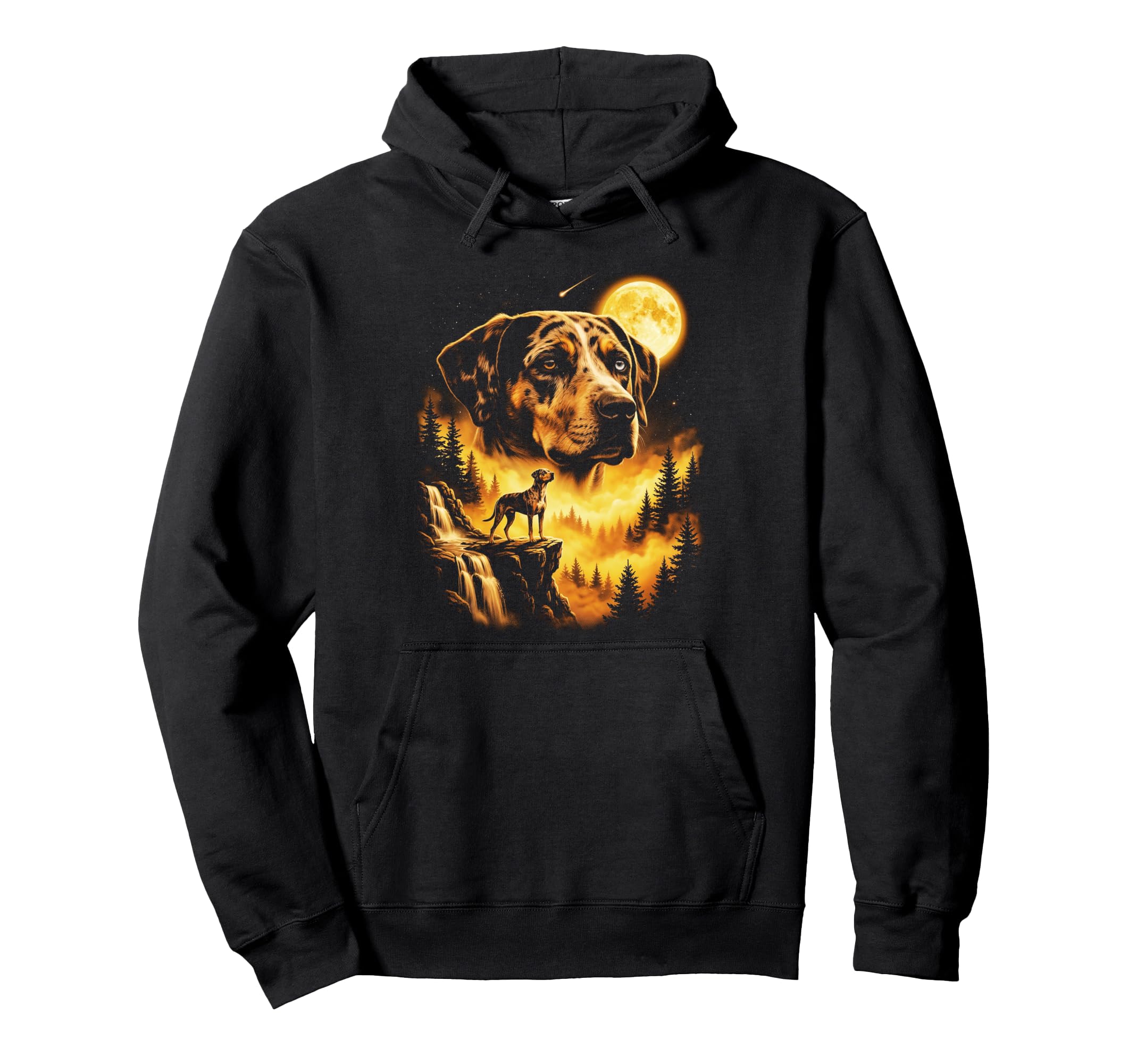 Funny Catahoula Leopard Dog Howling Moon Hoodie - Novelty Apparel Unisex - T-Shirt, Sweatshirt, Hoodie