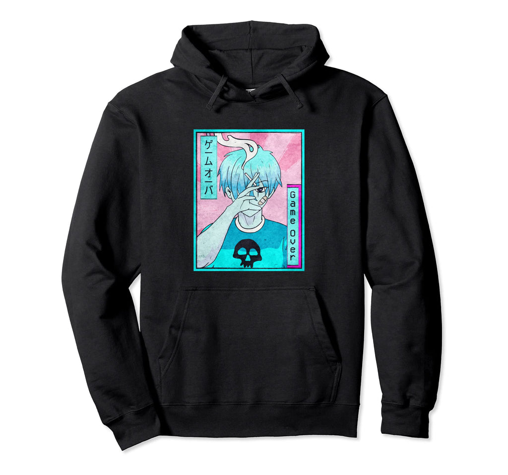 Game Over Emo Anime Vaporwave Hoodie - Minimalist Print Men Women - T-Shirt, Sweatshirt, Hoodie
