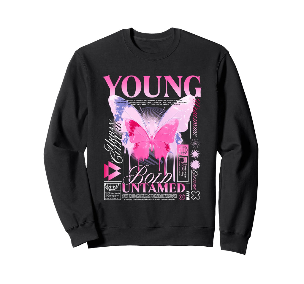 Y2K Butterfly Bold Urban Graffiti Sweatshirt - Graphic Print Men Women - T-Shirt, Sweatshirt, Hoodie