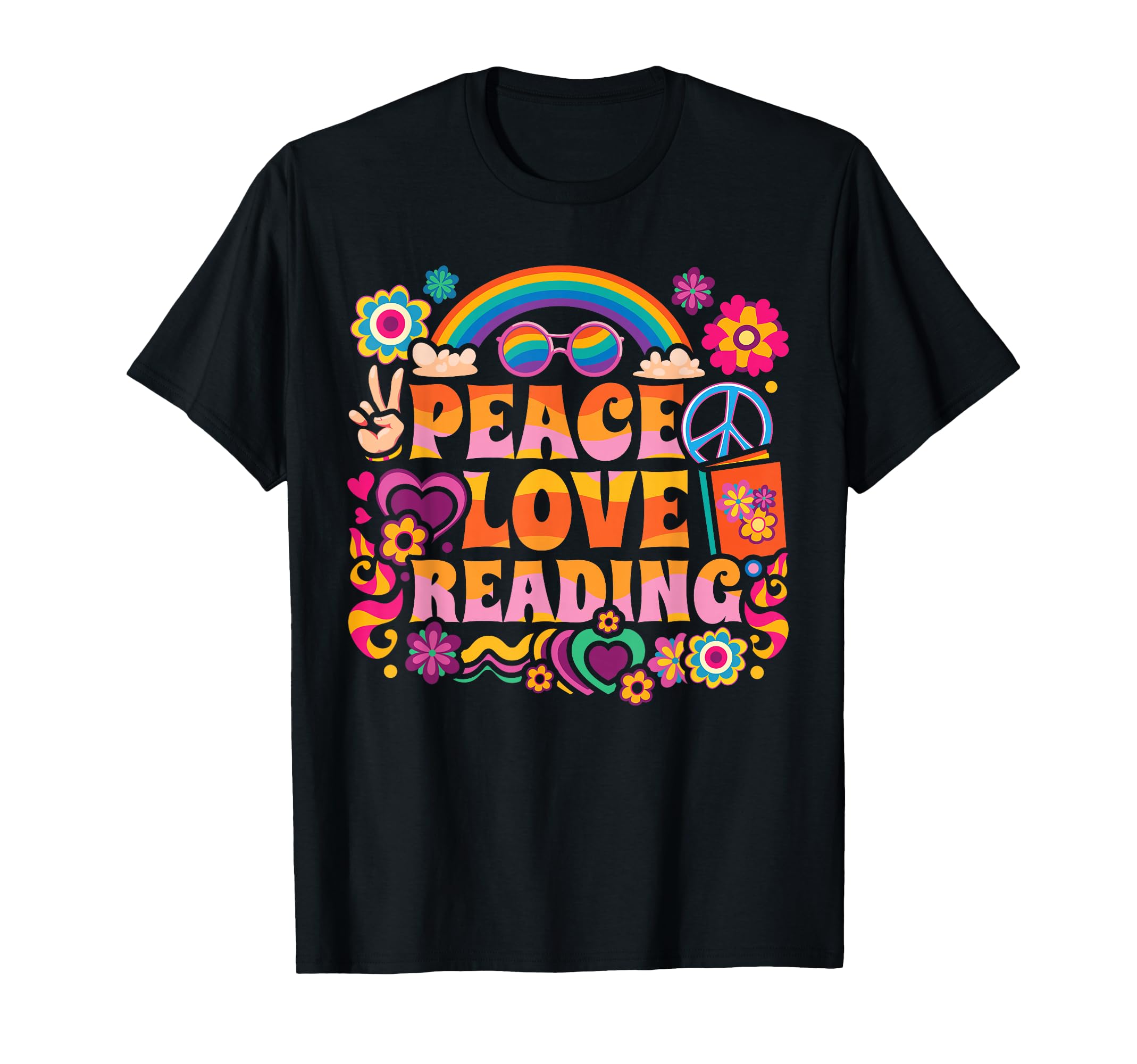 Book Peace Bookworm Hippie Rainbow T-Shirt - Fun Novelty Design Unisex - T-Shirt, Sweatshirt, Hoodie
