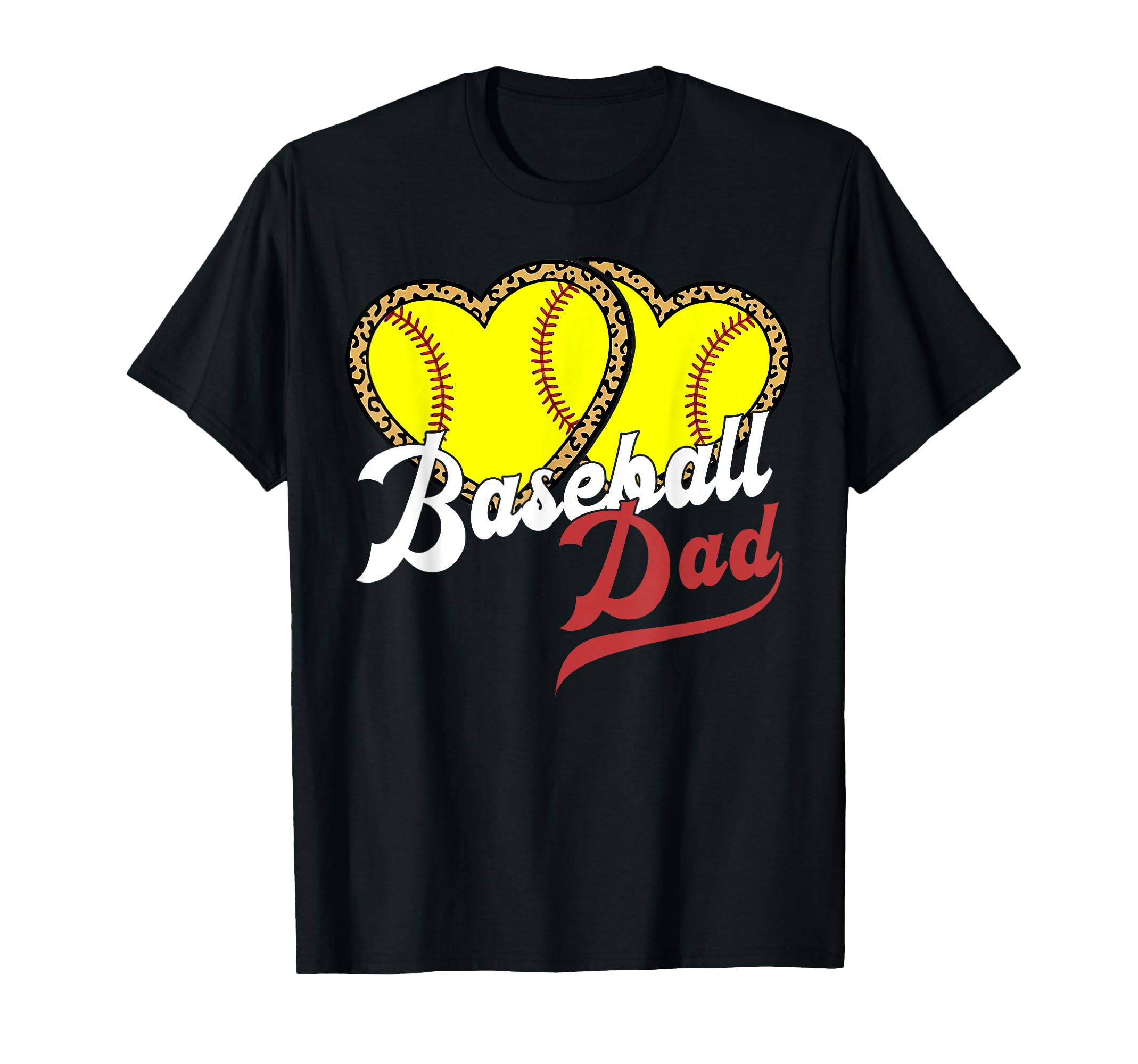 Baseball Dad Leopard Heart Softball Papa T-Shirt - Novelty Apparel Unisex - T-Shirt, Sweatshirt, Hoodie