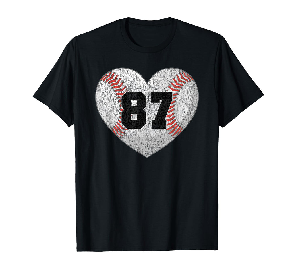 Baseball Number 87 Distressed Heart T-Shirt - Trendy Graphic Men Women - T-Shirt, Sweatshirt, Hoodie