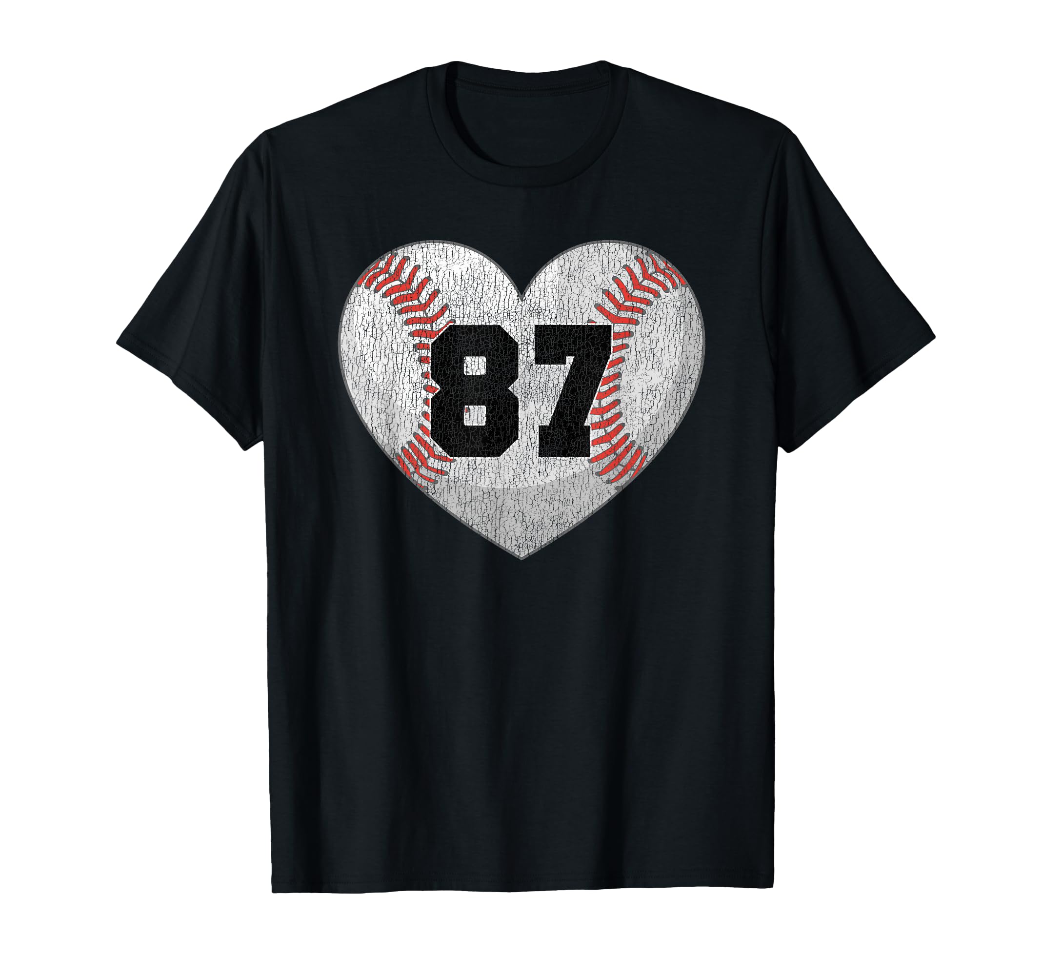 Baseball Number 87 Distressed Heart T-Shirt - Trendy Graphic Men Women - T-Shirt, Sweatshirt, Hoodie
