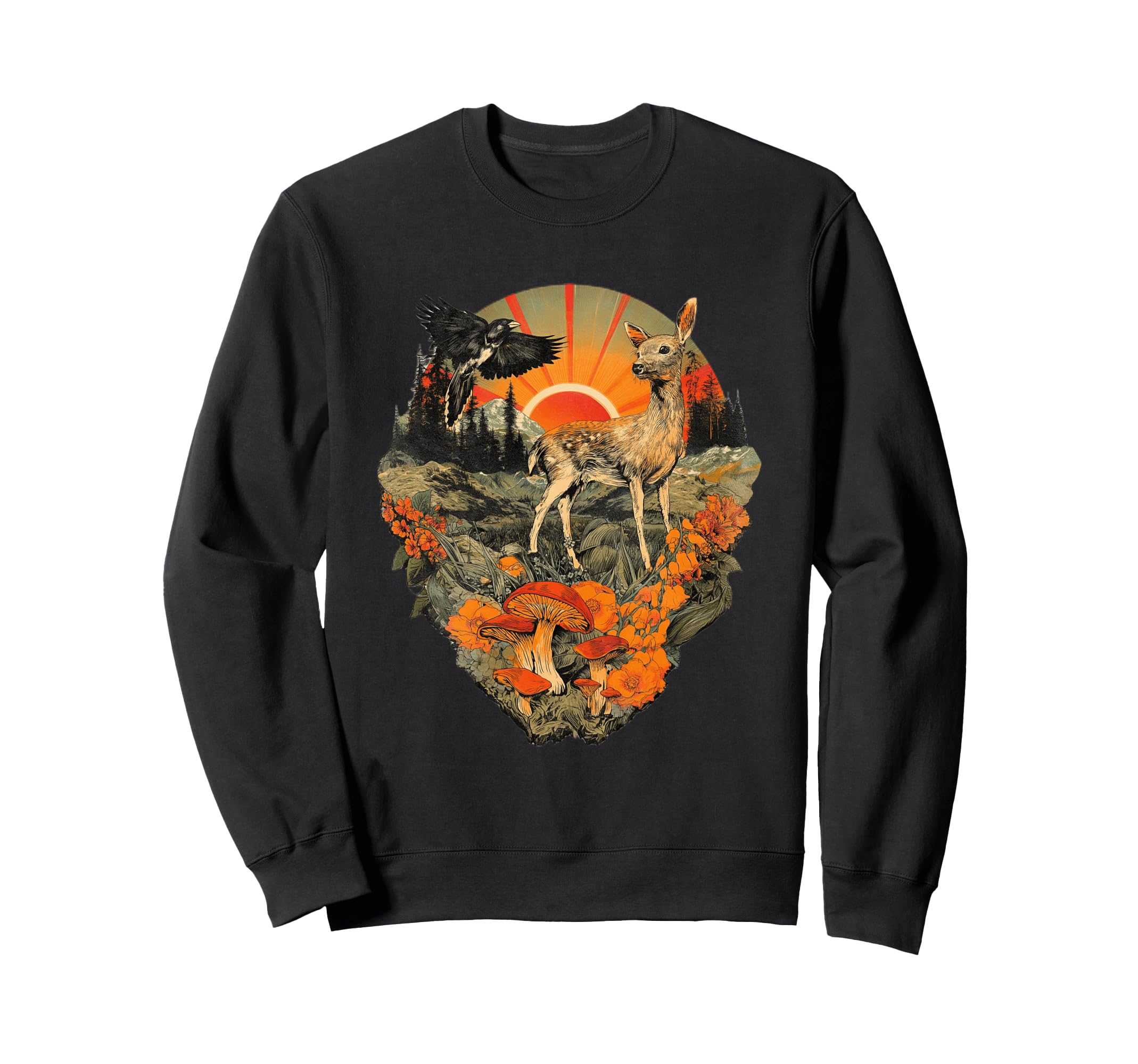 Deer Crow Forest Animal Art Boho Sweatshirt - Novelty Apparel Men Women - T-Shirt, Sweatshirt, Hoodie
