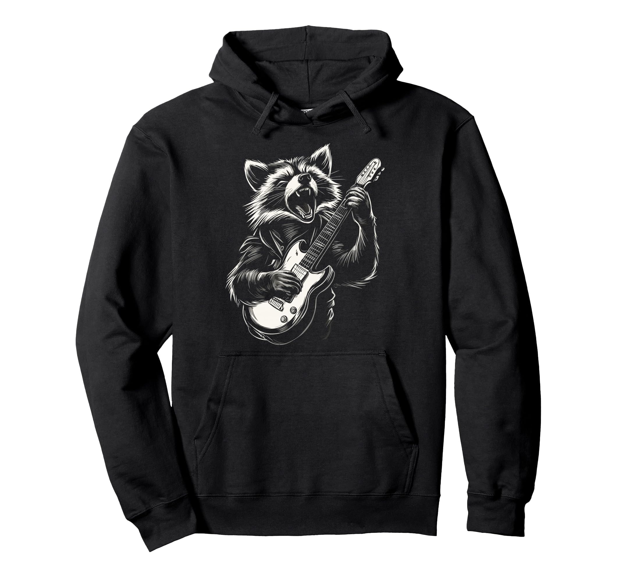 Funny Raccoon Playing Guitar Heavy Hoodie - Custom Art Print for Adults - T-Shirt, Sweatshirt, Hoodie