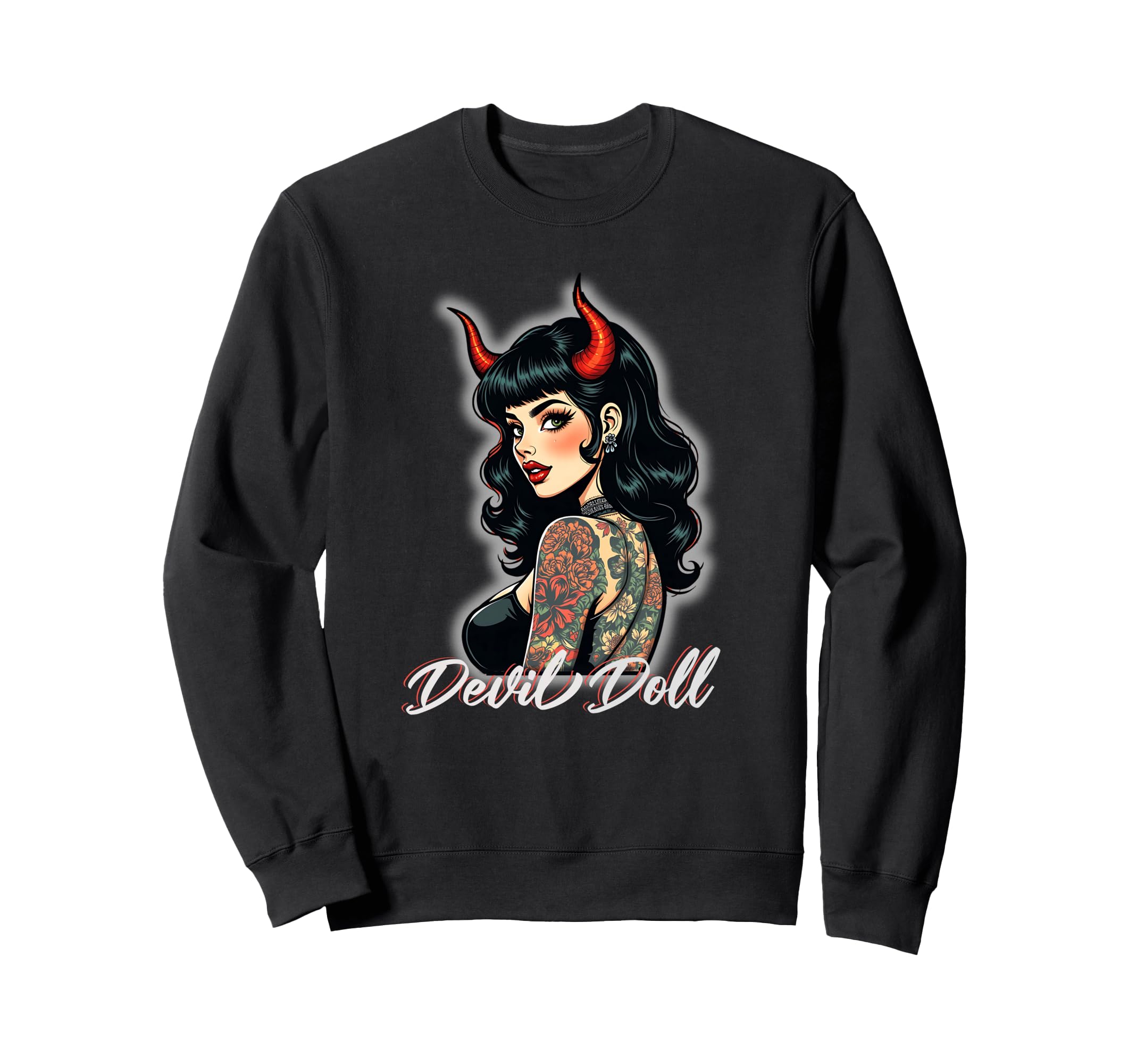 Rockabilly Devil Pin Up 1950S Tattoo Sweatshirt - Unique Graphic for Adults - T-Shirt, Sweatshirt, Hoodie