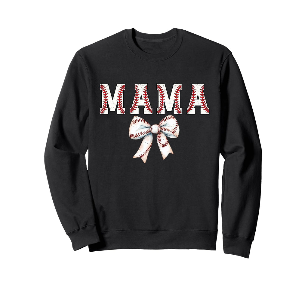Baseball Mom Bow Baseball Mama Bow Sweatshirt - Graphic Print Unisex - T-Shirt, Sweatshirt, Hoodie