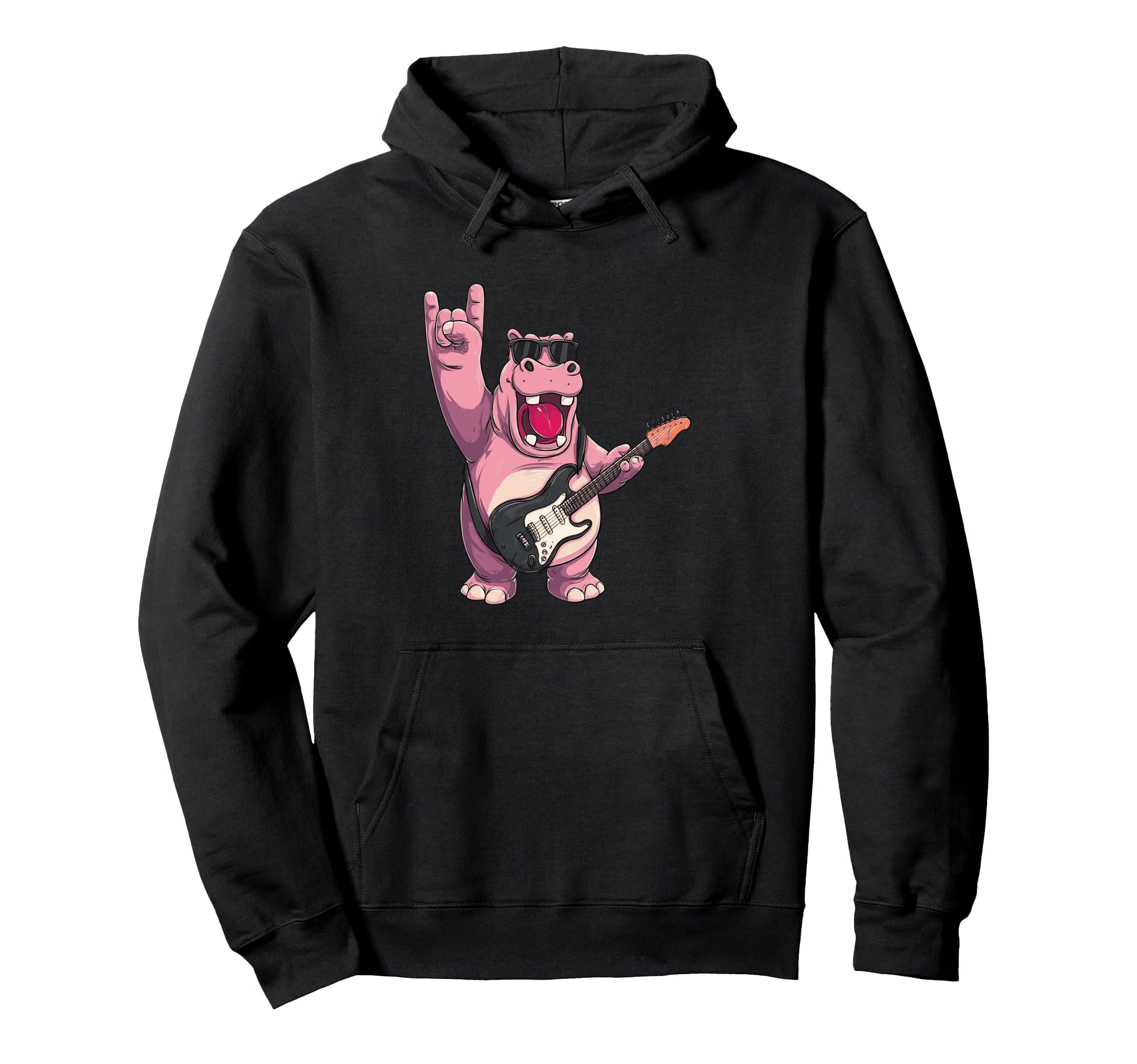 Hippo Guitar Player Rock Music Hoodie - Novelty Apparel for Adults - T-Shirt, Sweatshirt, Hoodie