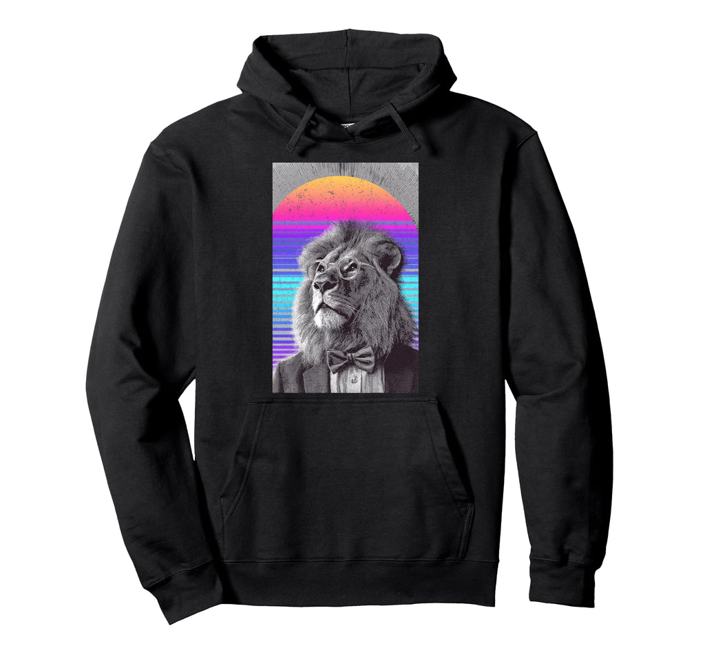 Funny Lion Bow Tie 80S Synthwave Hoodie - Casual Everyday Wear Unisex - T-Shirt, Sweatshirt, Hoodie