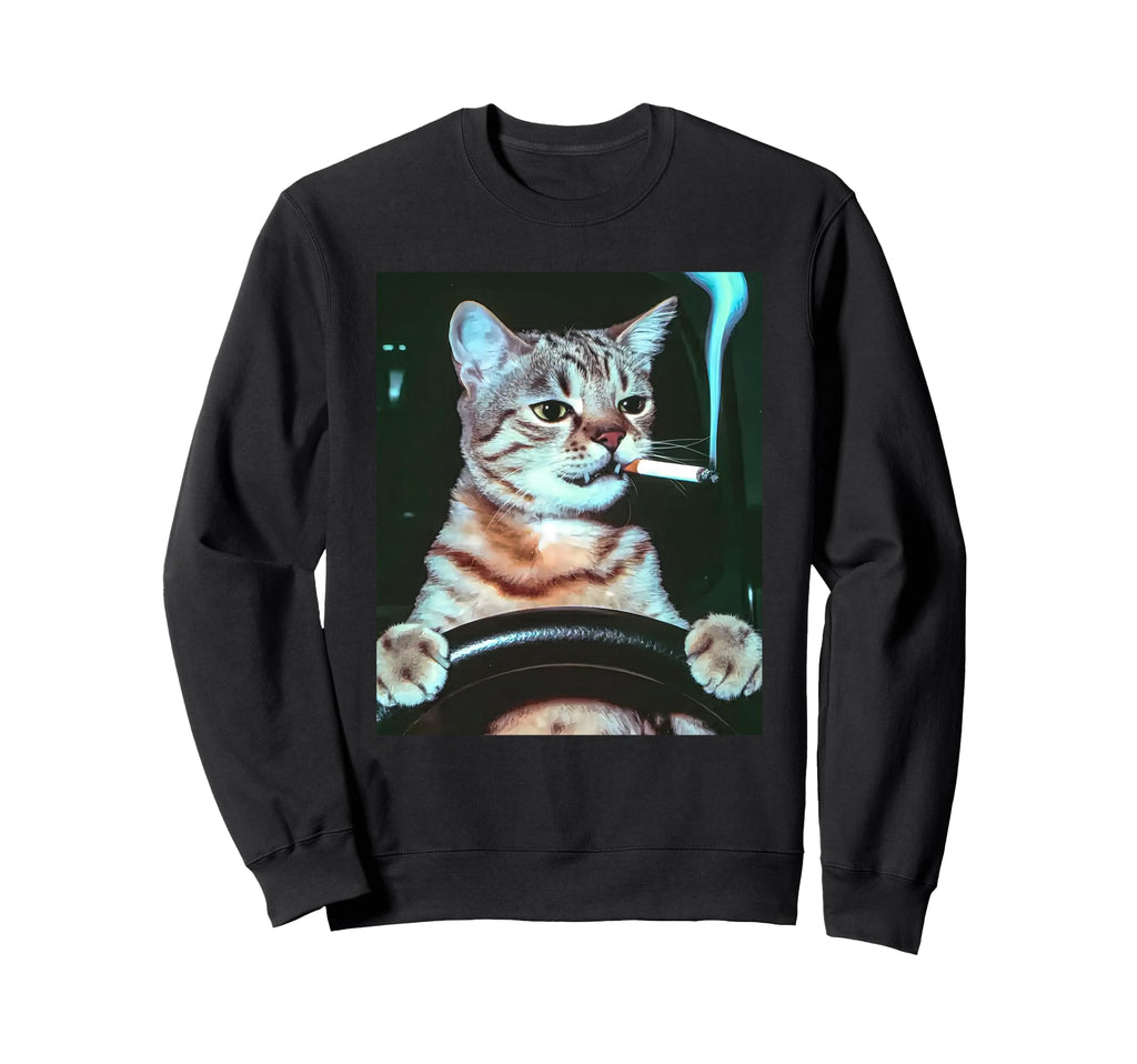 Cat Smoking Driving Grunge Kitty Sweatshirt - Streetwear Style Men Women - T-Shirt, Sweatshirt, Hoodie