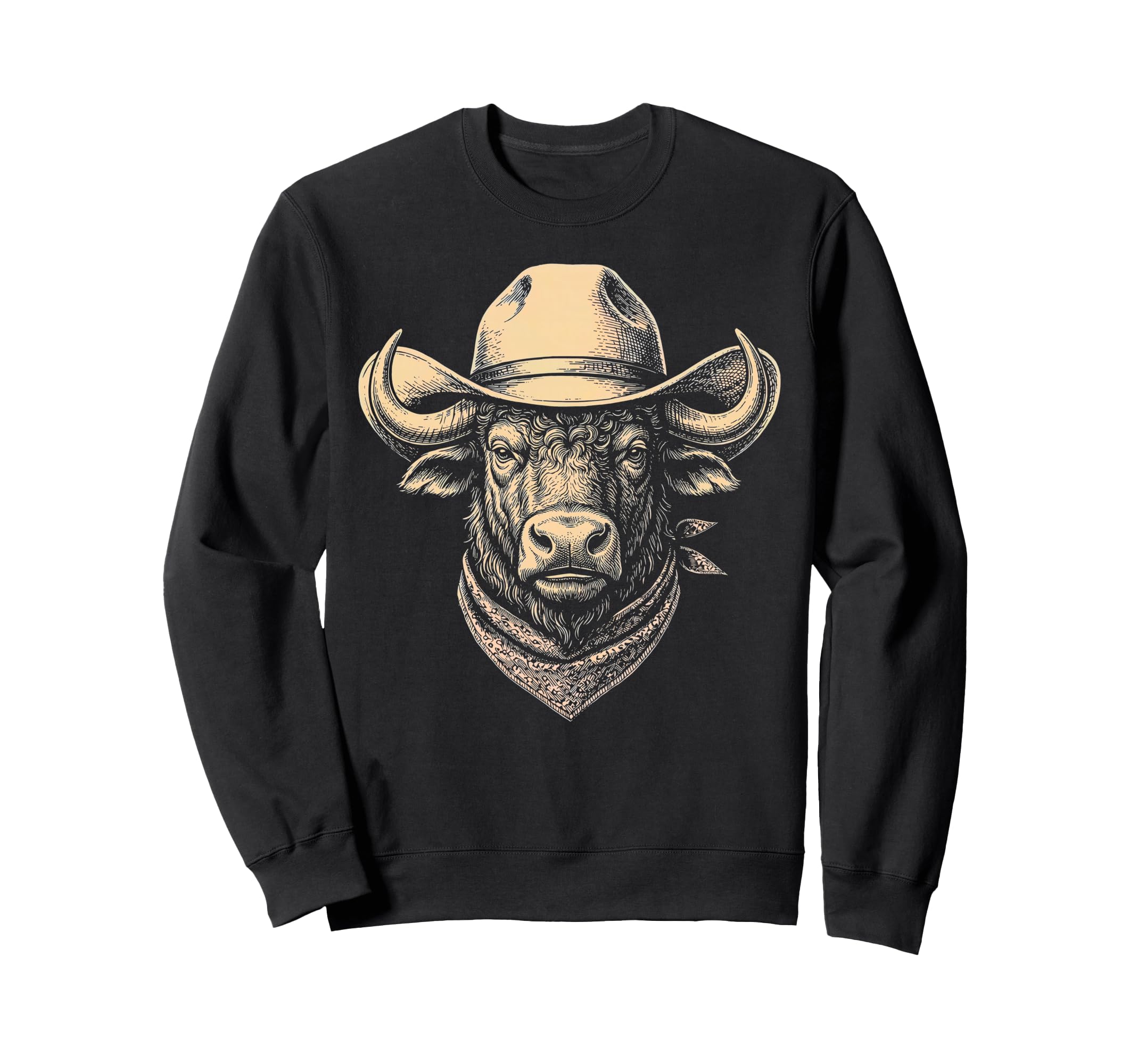 Buffalo Cowboy Hat Bandana Western Sweatshirt - Custom Art Print Men Women - T-Shirt, Sweatshirt, Hoodie