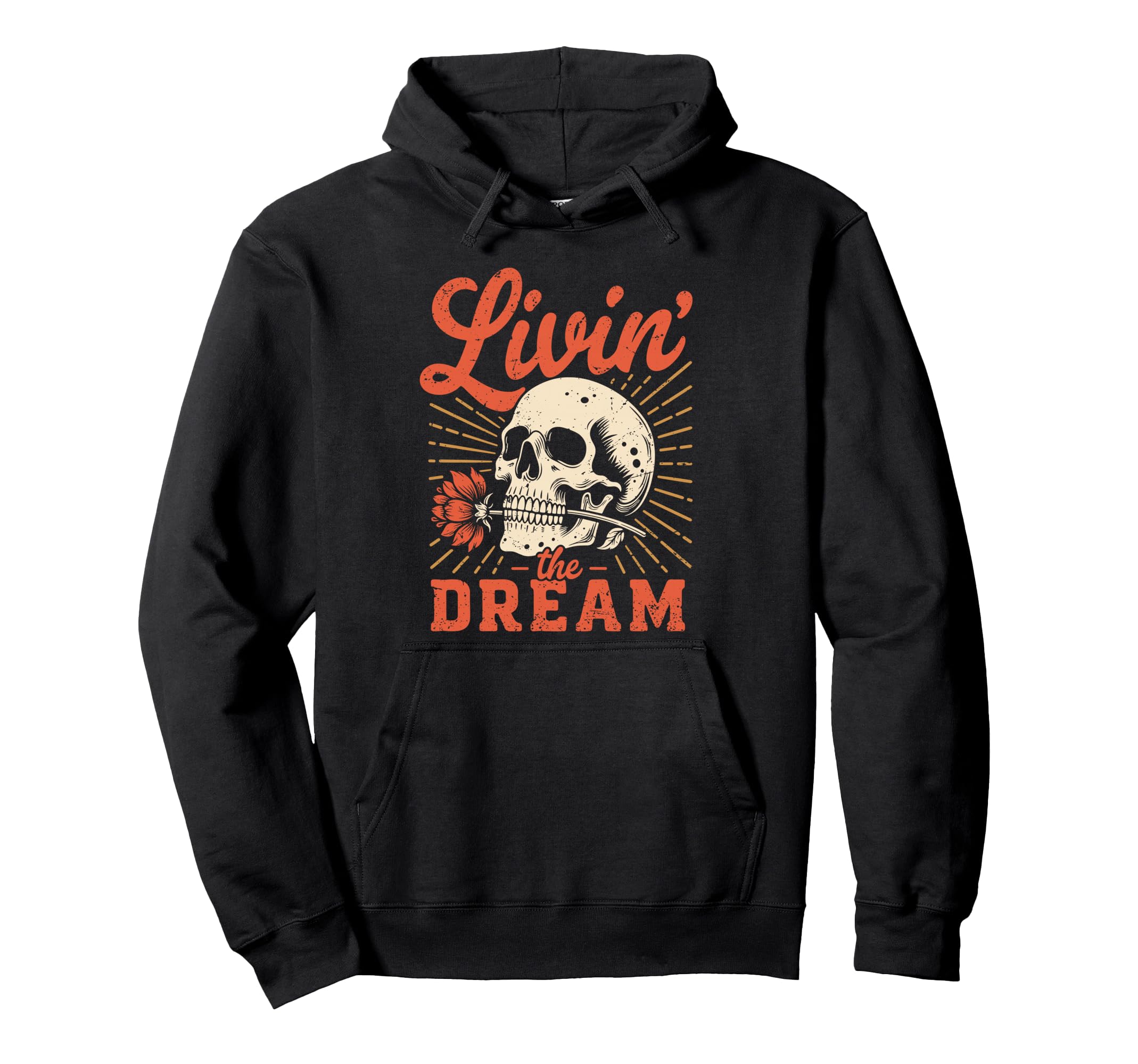 Livin Dream Distressed Skull Flower Hoodie - Streetwear Style for Adults - T-Shirt, Sweatshirt, Hoodie