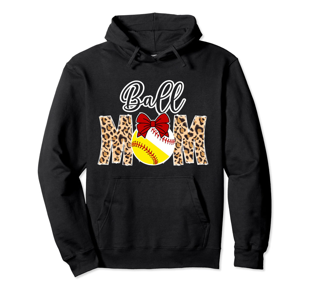 Ball Mom Leopard Softball Baseball Mom Hoodie - Fun Novelty Design Unisex - T-Shirt, Sweatshirt, Hoodie