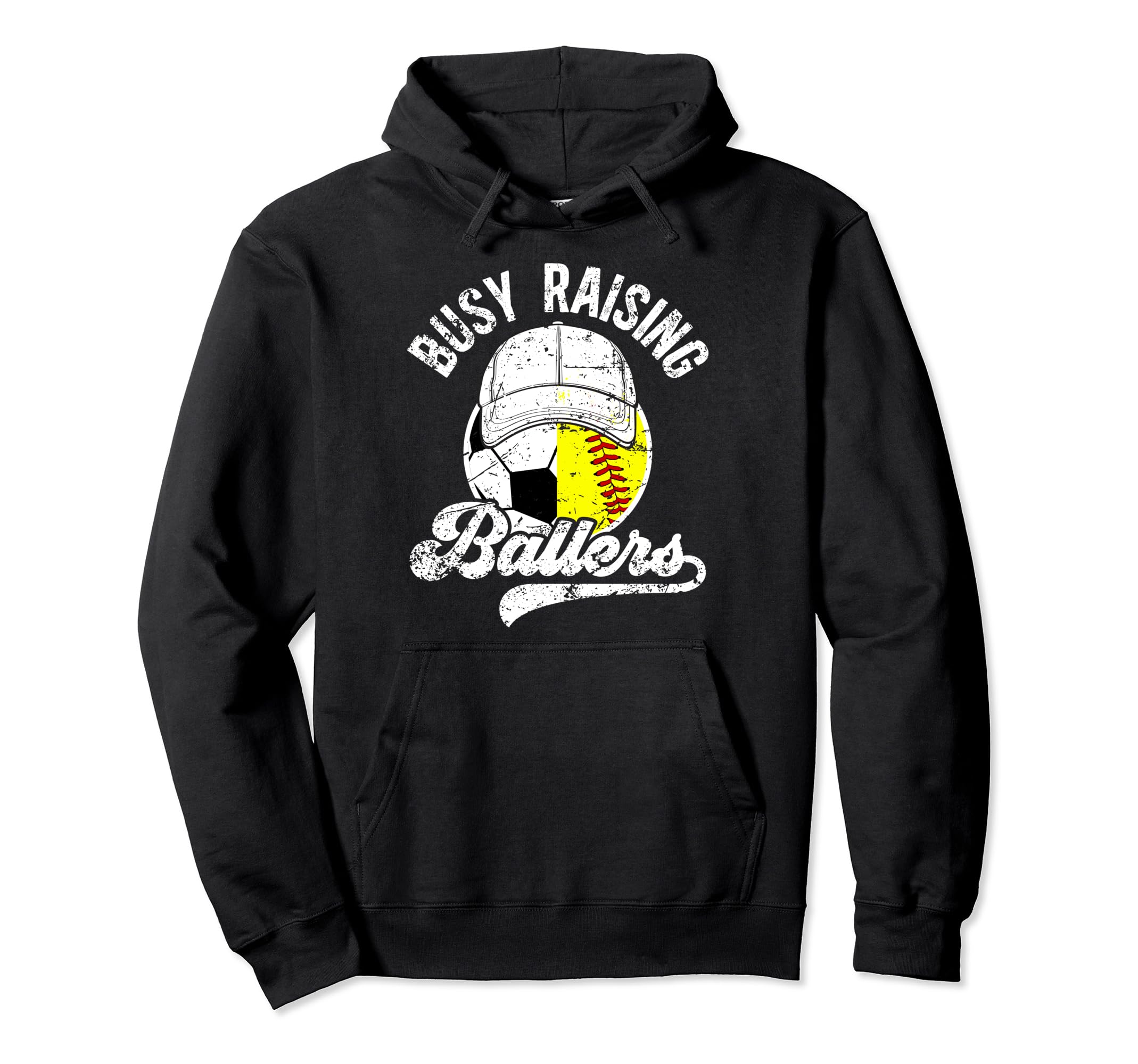 Busy Raising Ballers Softball Soccer Dad Hoodie - Trendy Graphic for Adults - T-Shirt, Sweatshirt, Hoodie