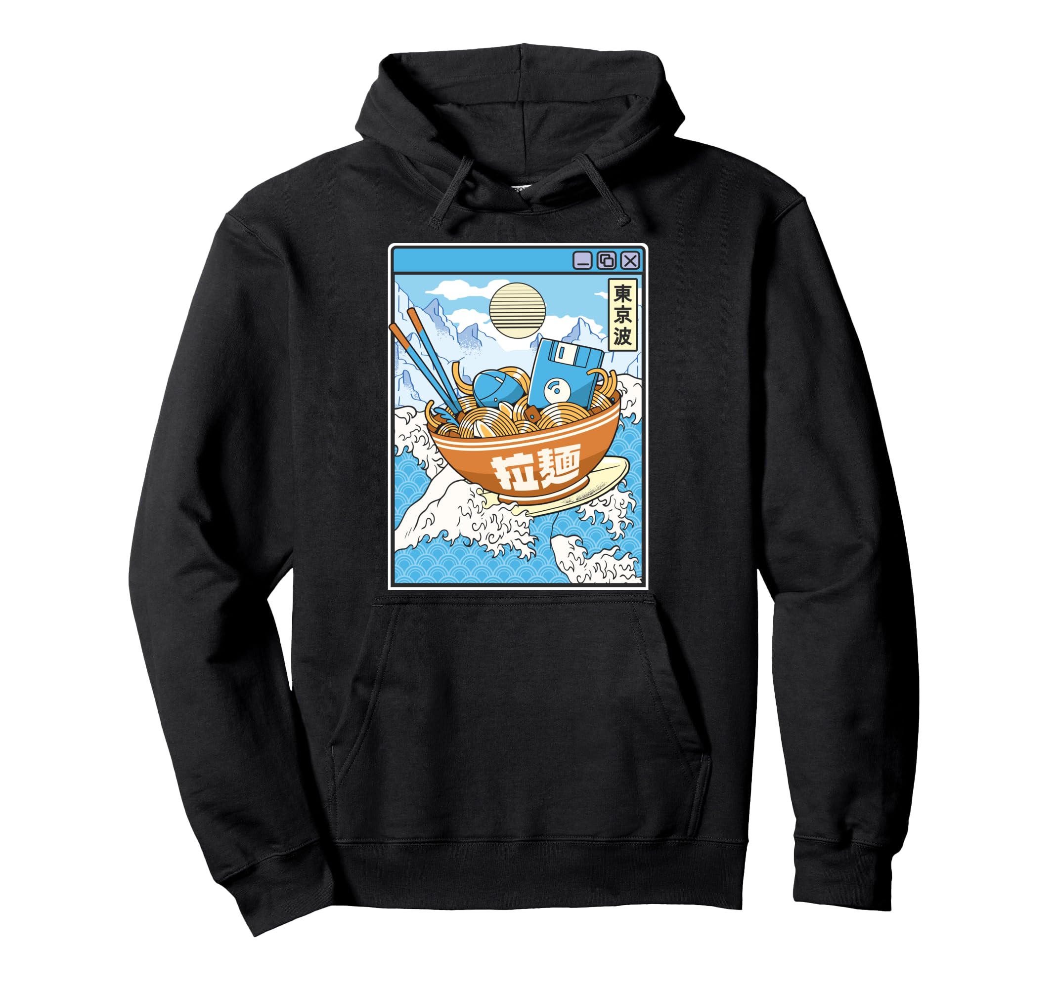 Surfing Digital Ramen Bowl Japanese Hoodie - Novelty Apparel for Adults - T-Shirt, Sweatshirt, Hoodie