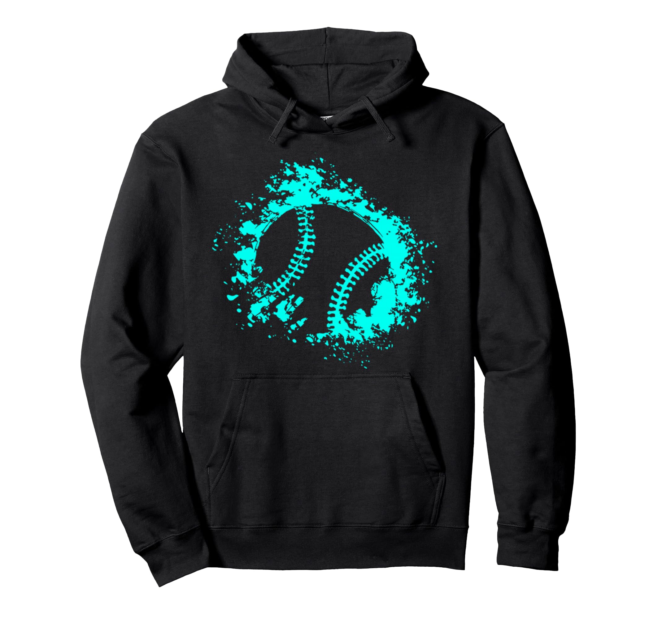 Softball Distressed Ball Teal Black Hoodie - Novelty Apparel Men Women - T-Shirt, Sweatshirt, Hoodie