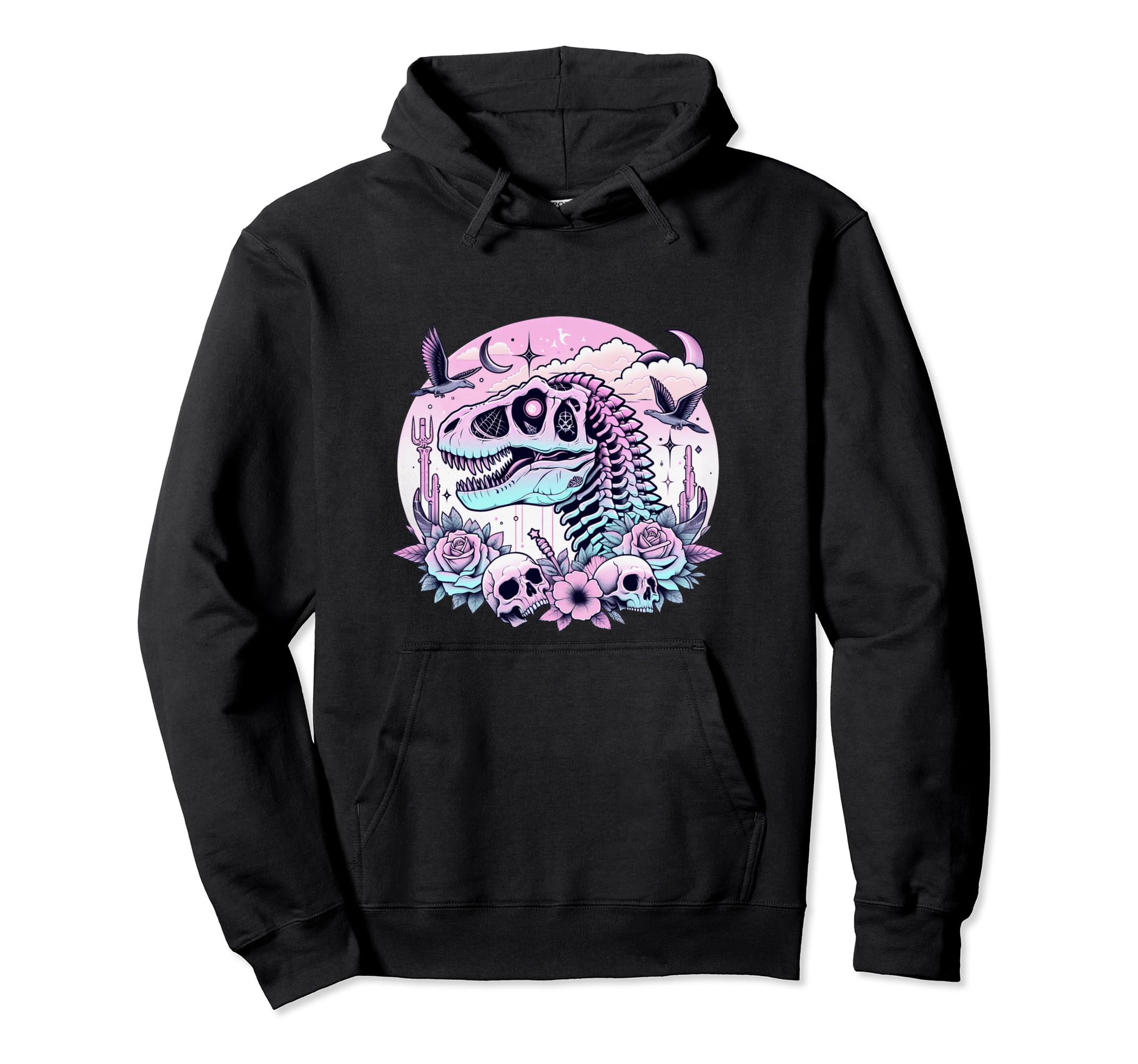 Pastel Goth T Rex Skull Dinosaur Hoodie - Custom Art Print Unisex - T-Shirt, Sweatshirt, Hoodie
