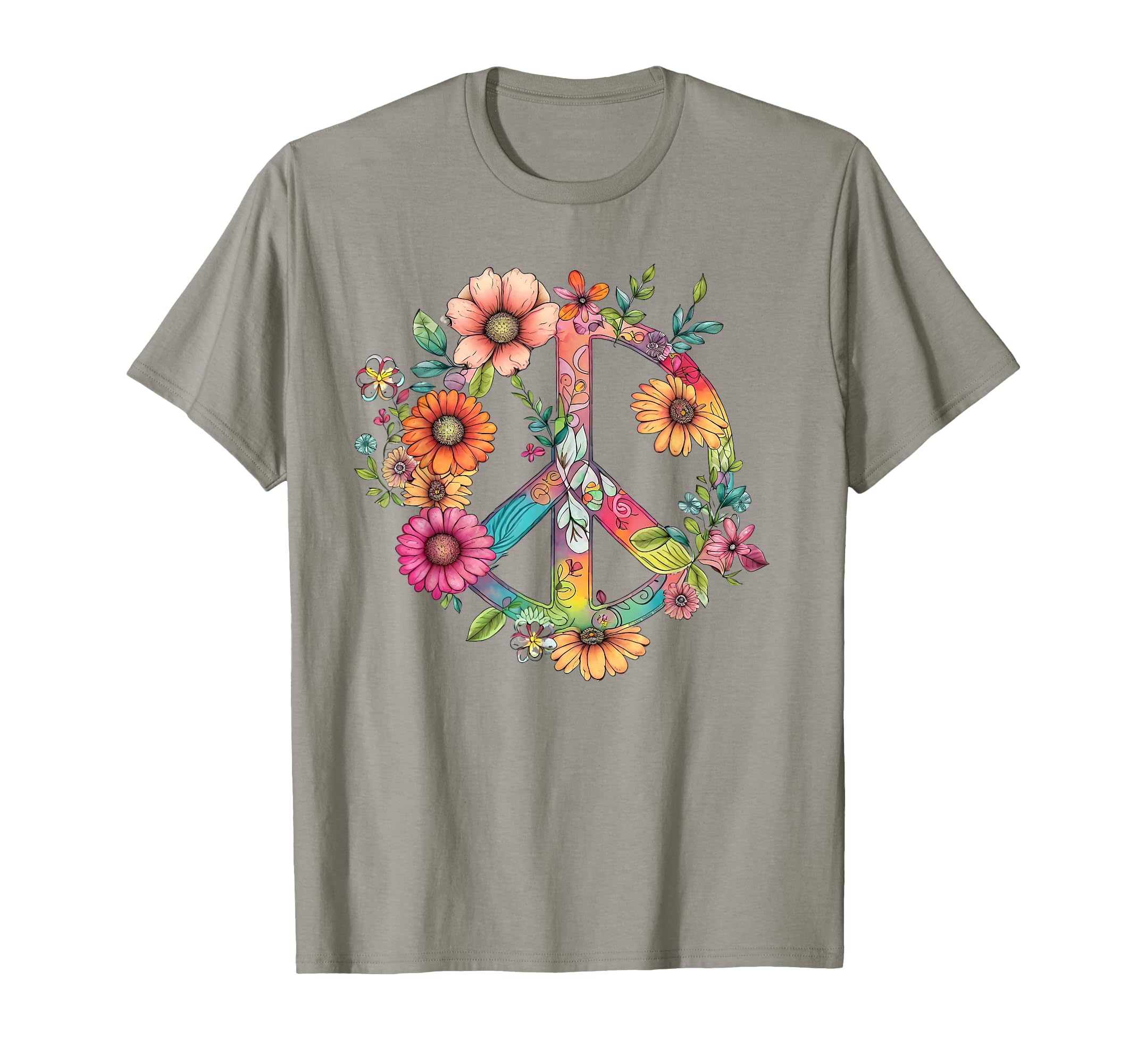Pretty 60S Peace Love Floral Peace Sign T-Shirt - Fun Novelty Design Unisex - T-Shirt, Sweatshirt, Hoodie