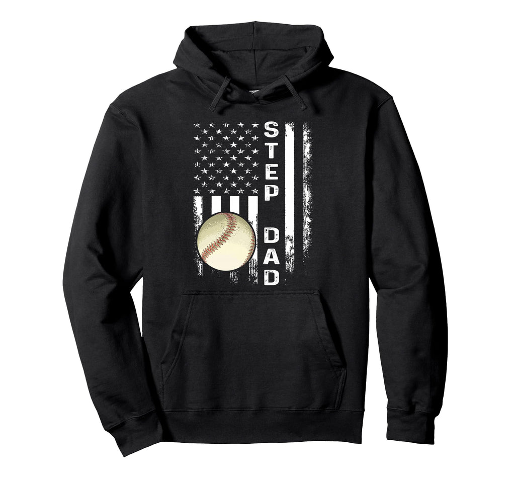 Baseball Step Dad America Flag Hoodie - Streetwear Style for Adults - T-Shirt, Sweatshirt, Hoodie