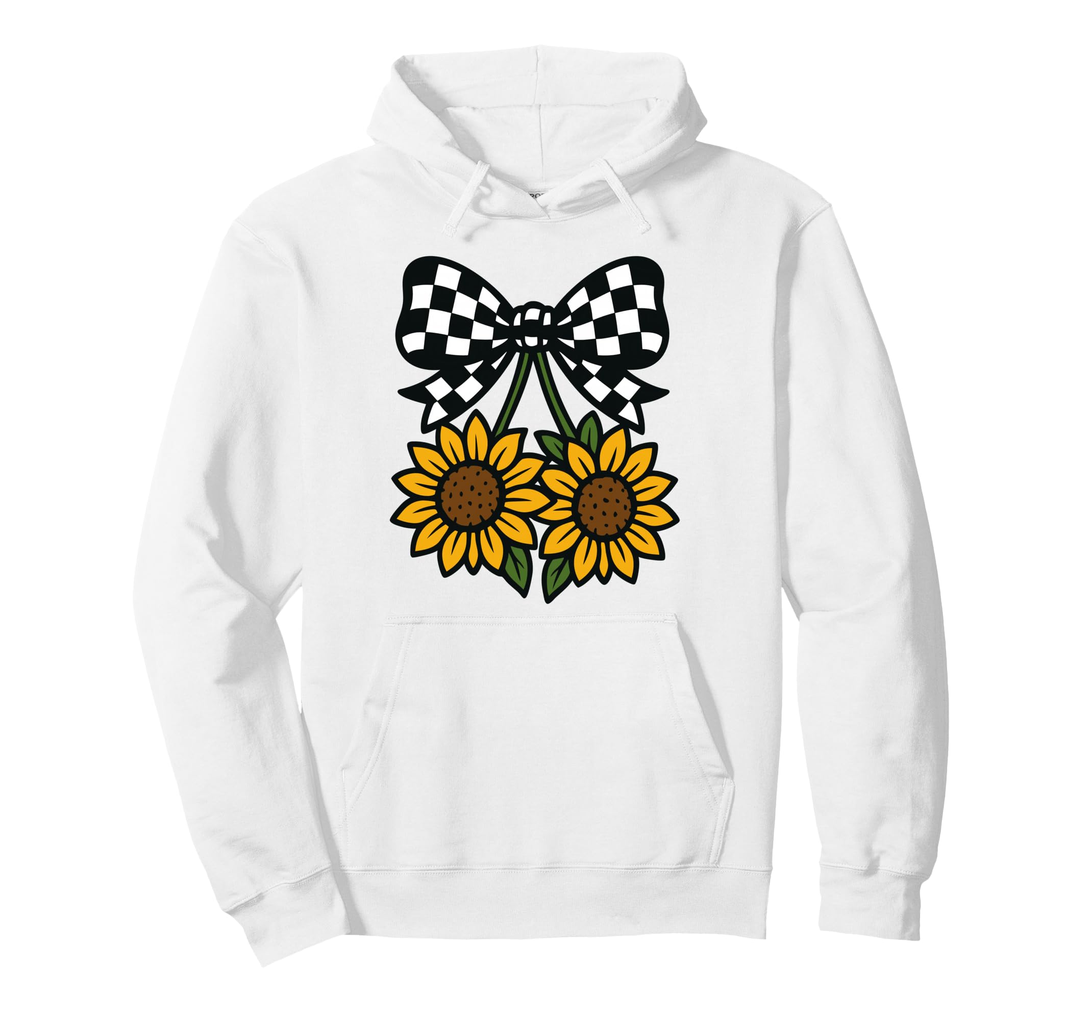 Checkered Bow Sunflower Y2K Aesthetic Hoodie - Unique Graphic Men Women - T-Shirt, Sweatshirt, Hoodie