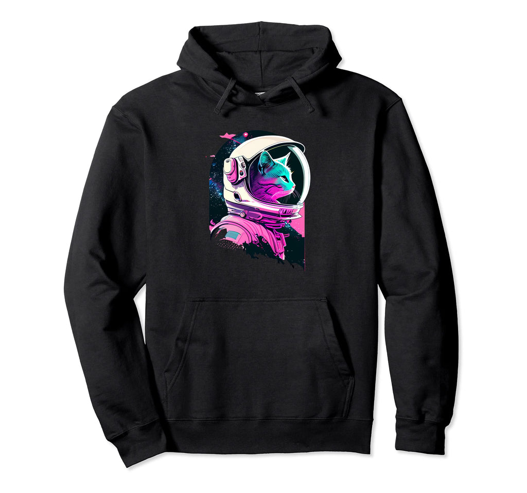 Aesthetic Vaporwave Space Cat 80S Hoodie - Casual Everyday Wear for Adults - T-Shirt, Sweatshirt, Hoodie