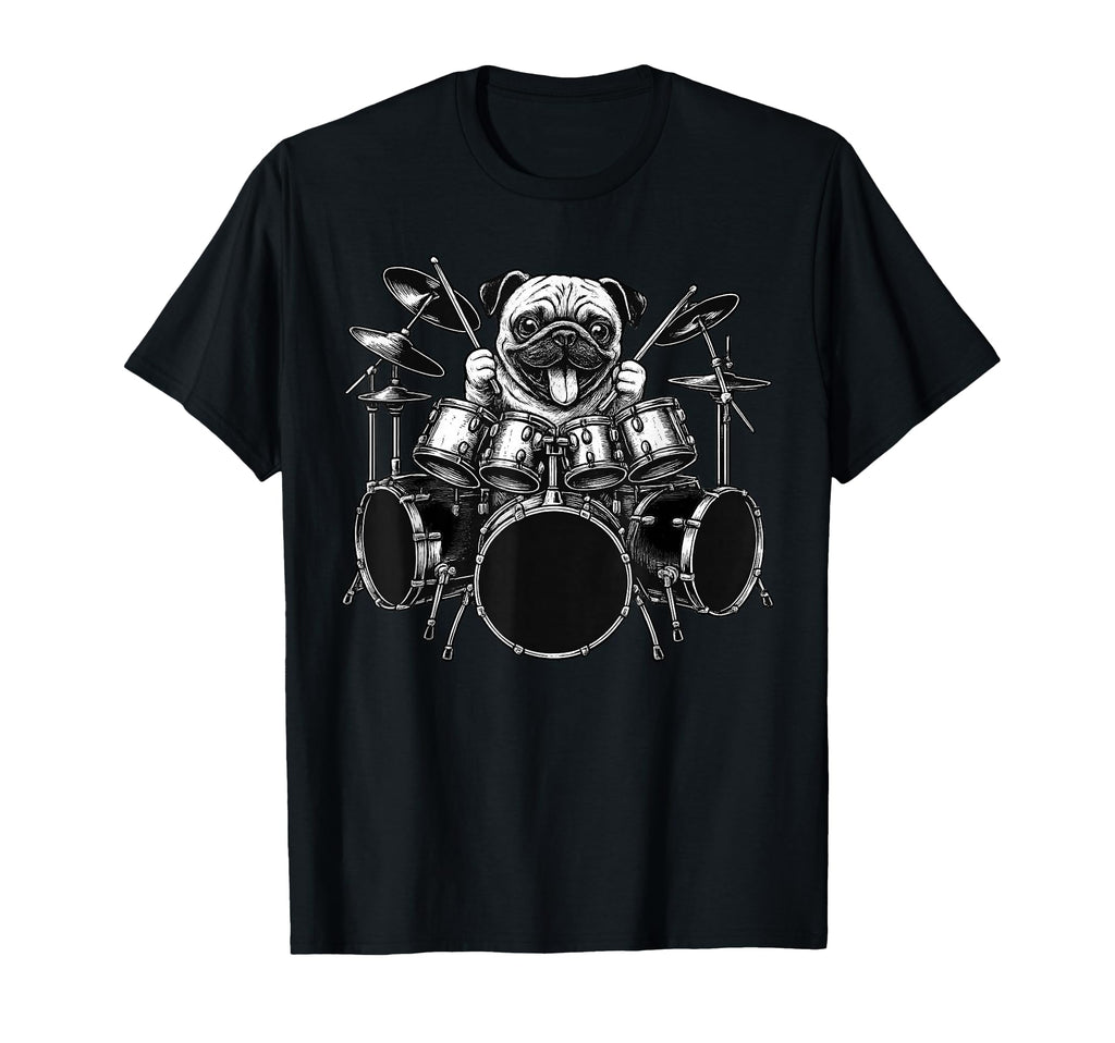 Pug Playing Drums Drummer Dog Lover T-Shirt - Graphic Print Unisex - T-Shirt, Sweatshirt, Hoodie