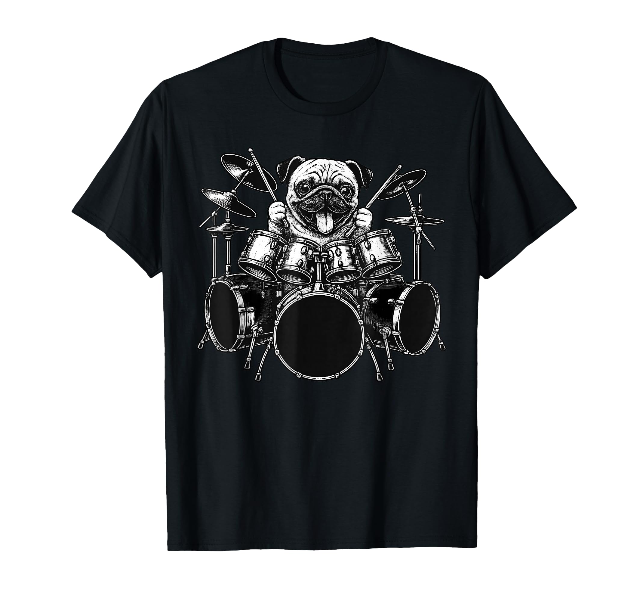 Pug Playing Drums Drummer Dog Lover T-Shirt - Graphic Print Unisex - T-Shirt, Sweatshirt, Hoodie