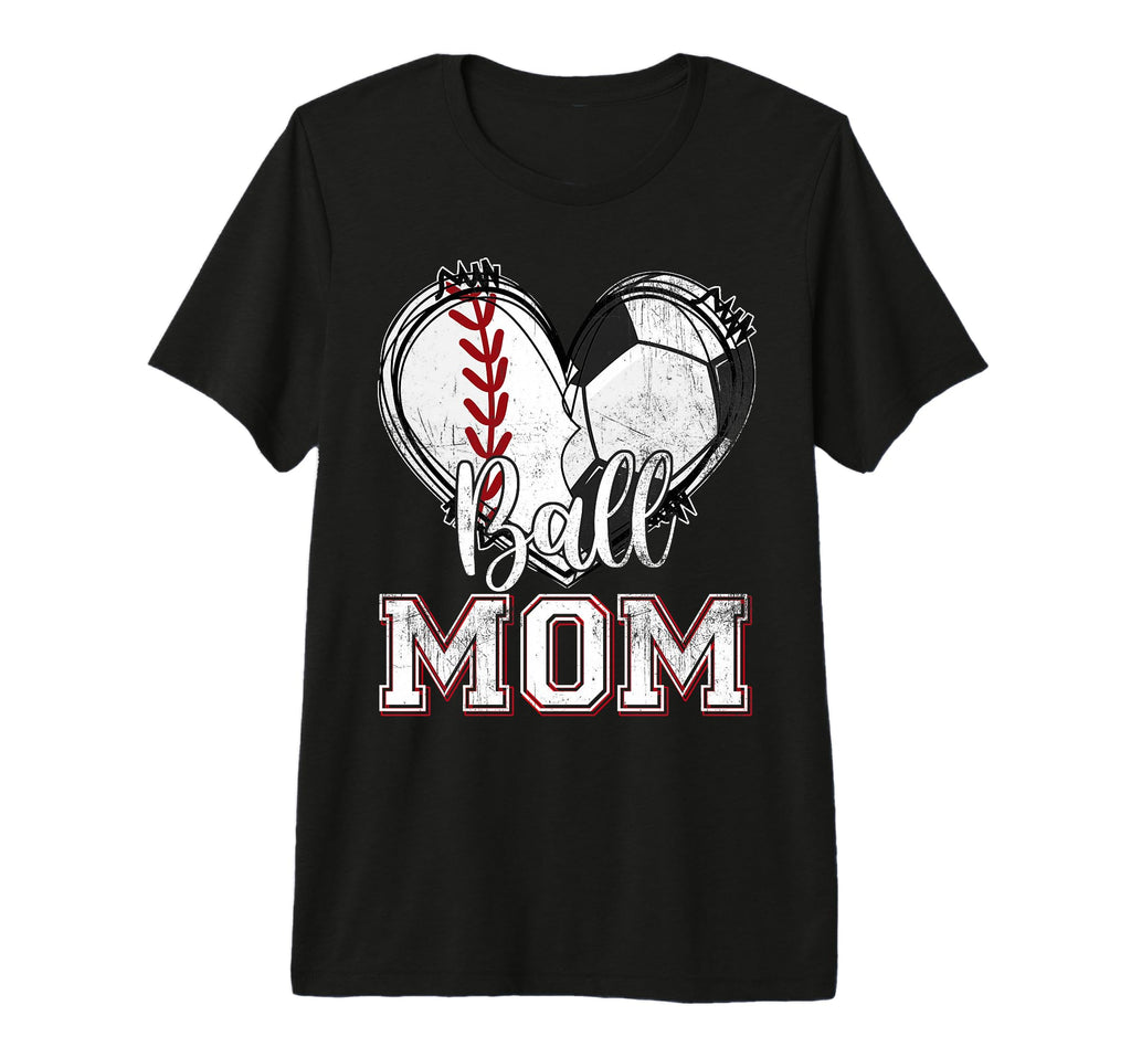 Ball Mom Baseball Soccer Heart T-Shirt - Casual Everyday Wear for Adults - T-Shirt, Sweatshirt, Hoodie