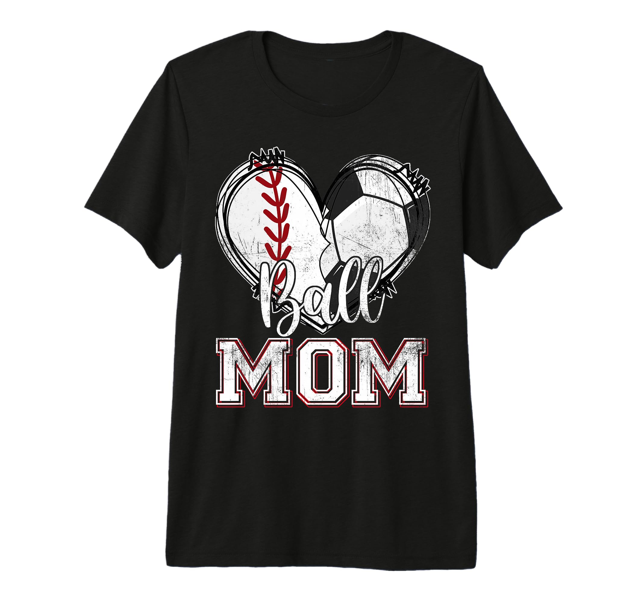 Ball Mom Baseball Soccer Heart T-Shirt - Casual Everyday Wear for Adults - T-Shirt, Sweatshirt, Hoodie