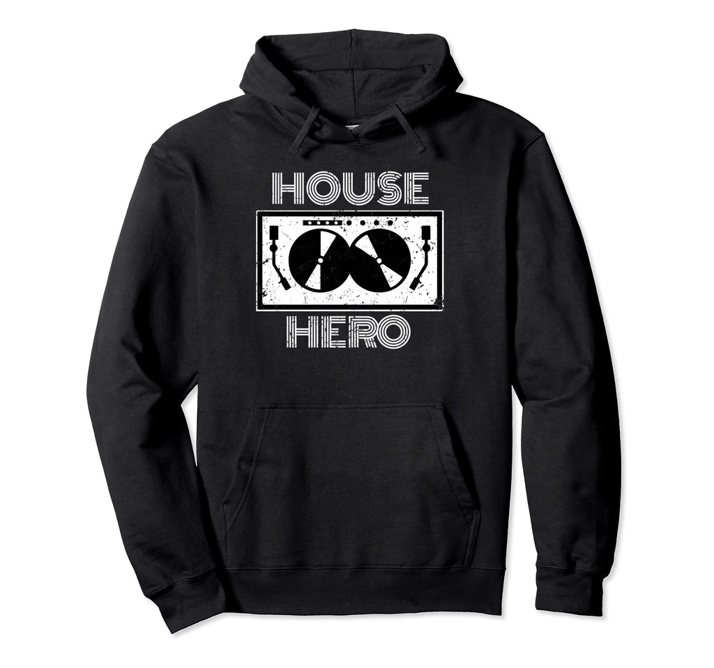 House Music Dj Turntable Hero Hoodie - Minimalist Print for Adults - T-Shirt, Sweatshirt, Hoodie